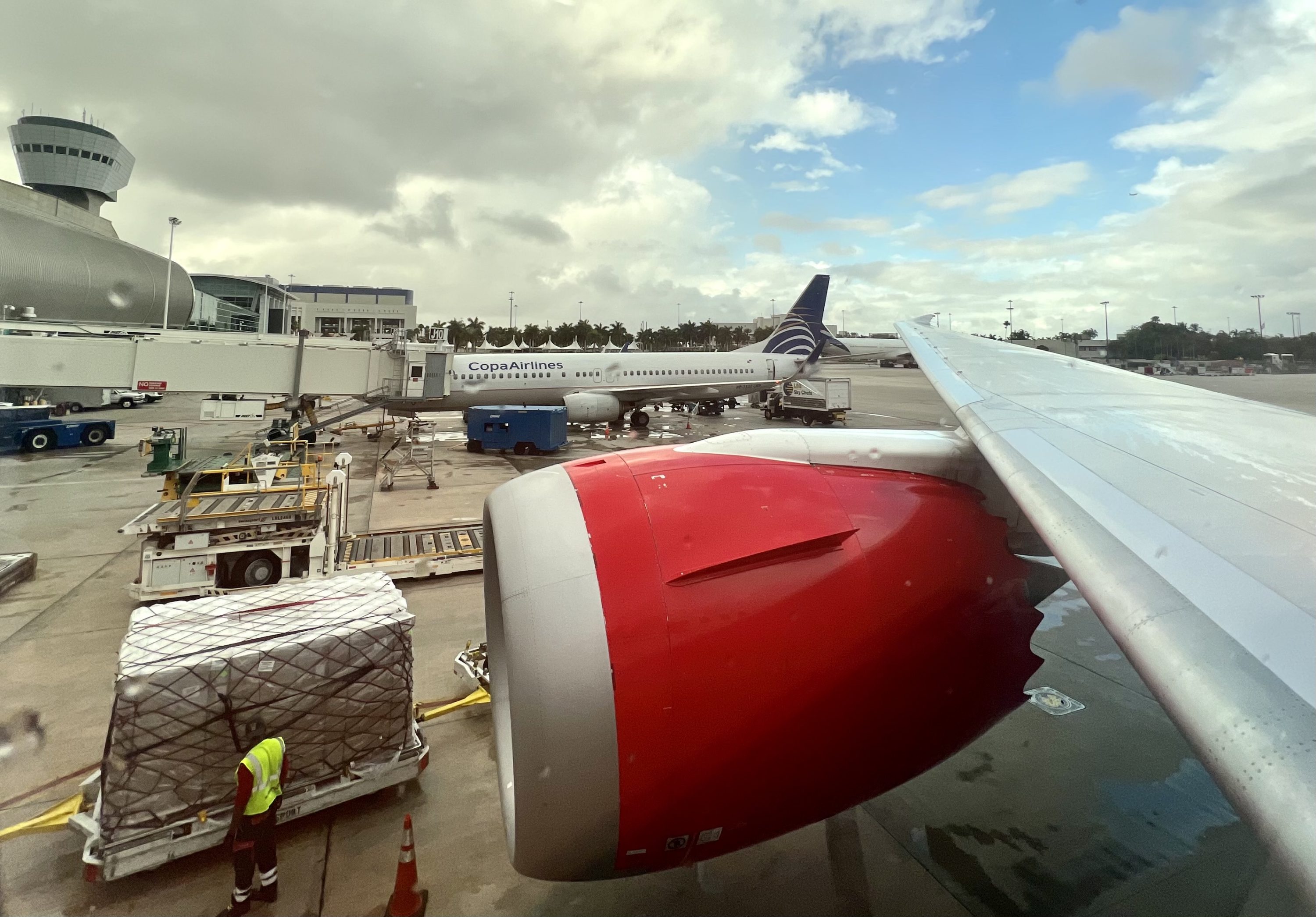 Avianca Boeing 787 Business Class wing view on ground