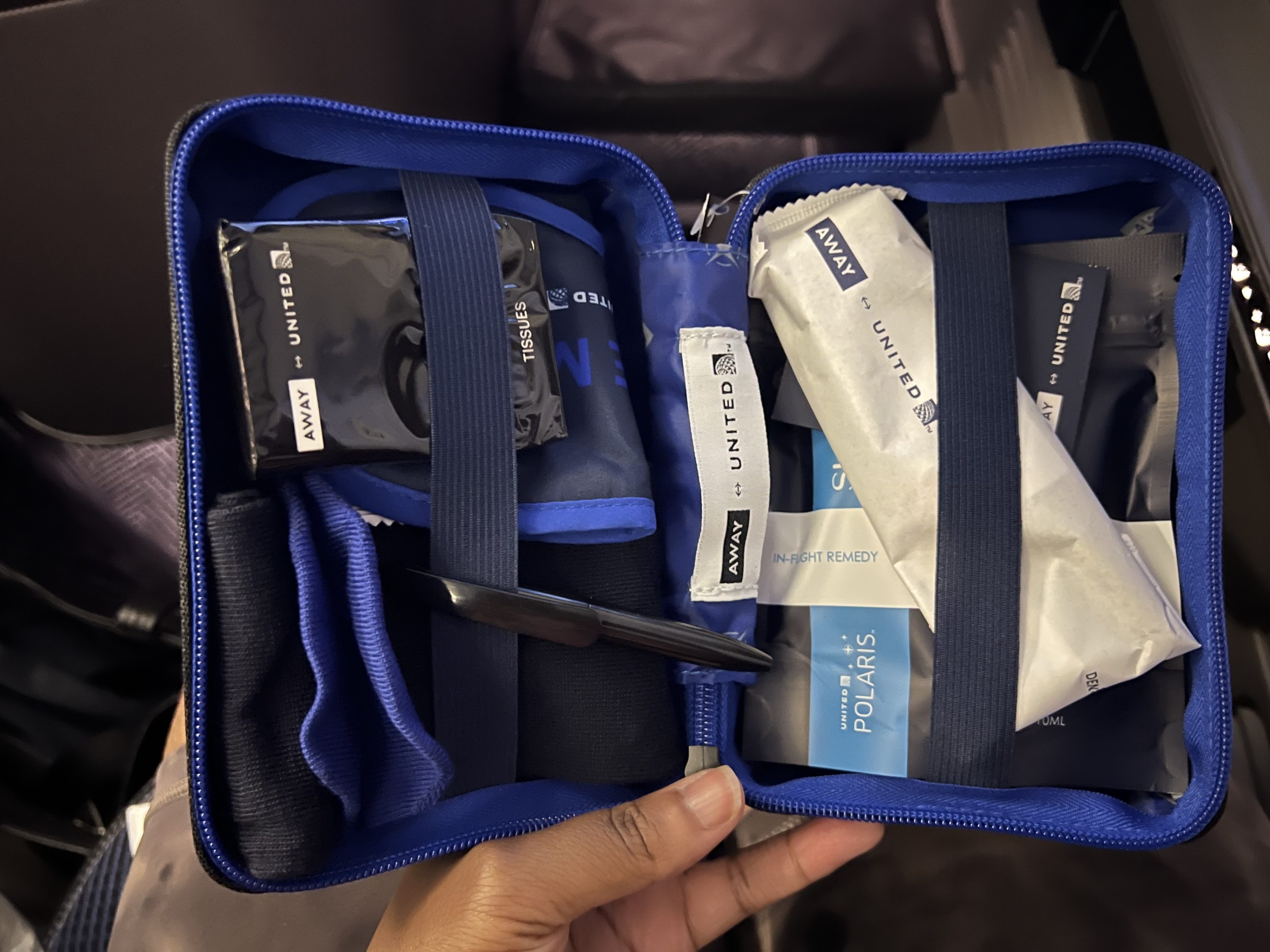 United Polaris business class Away amenity kit