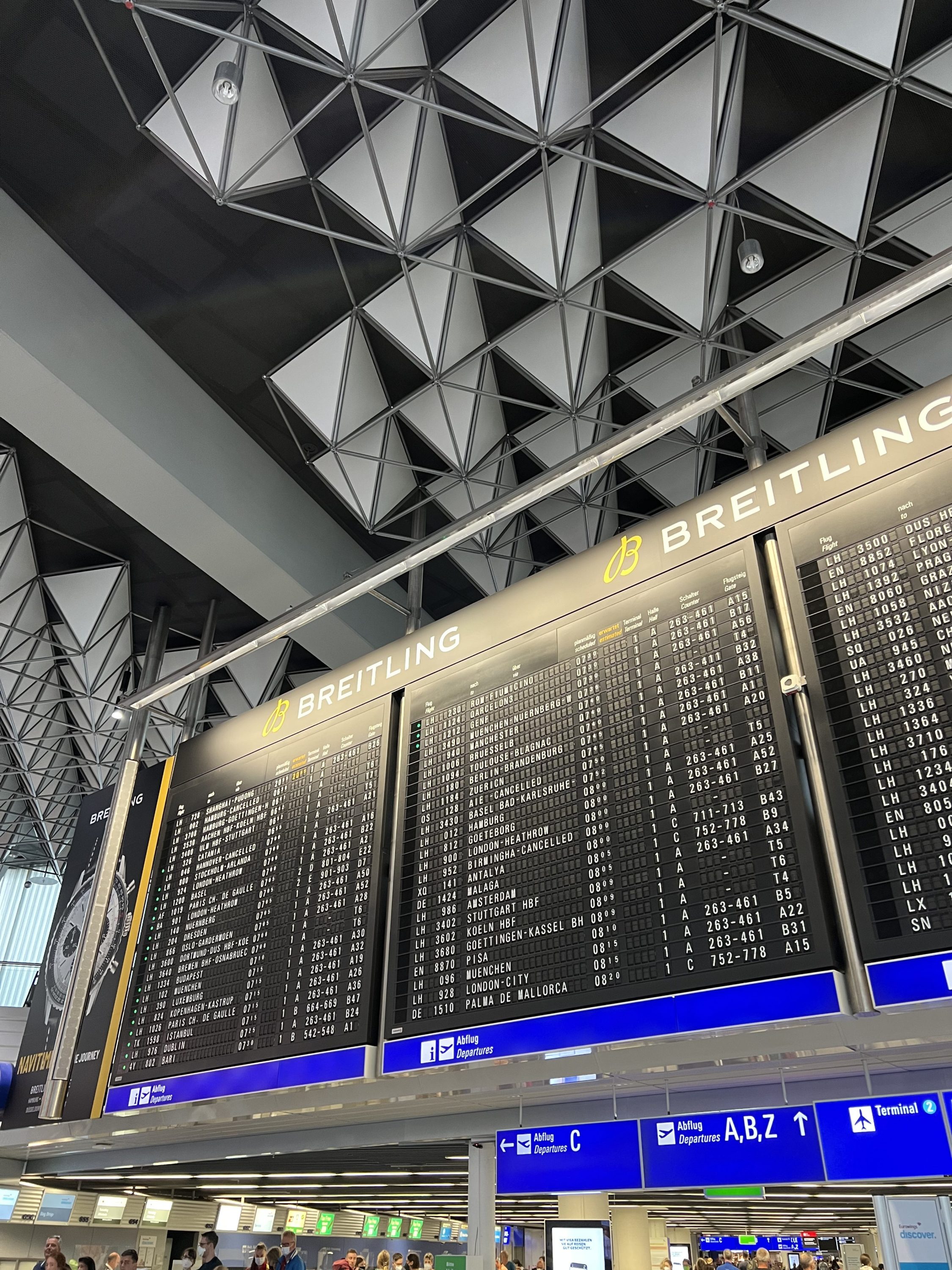 Departures board at Frankfurt Airport