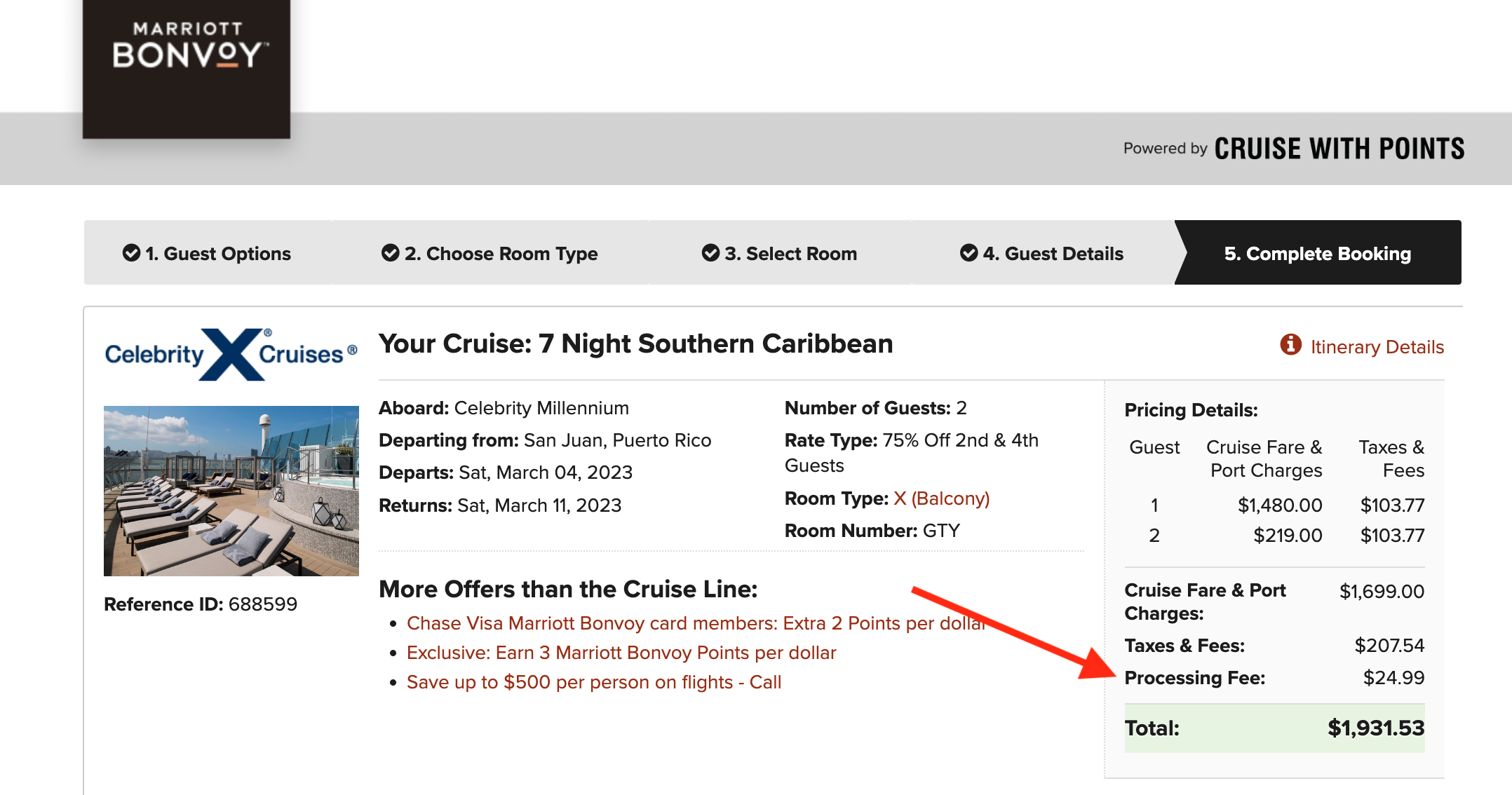 Marriott Cruises processing fee