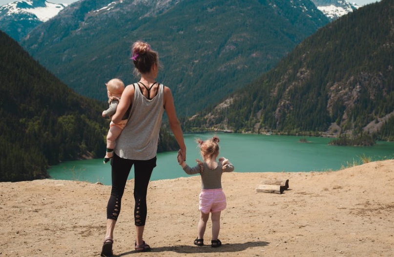 Mom and children at the lake