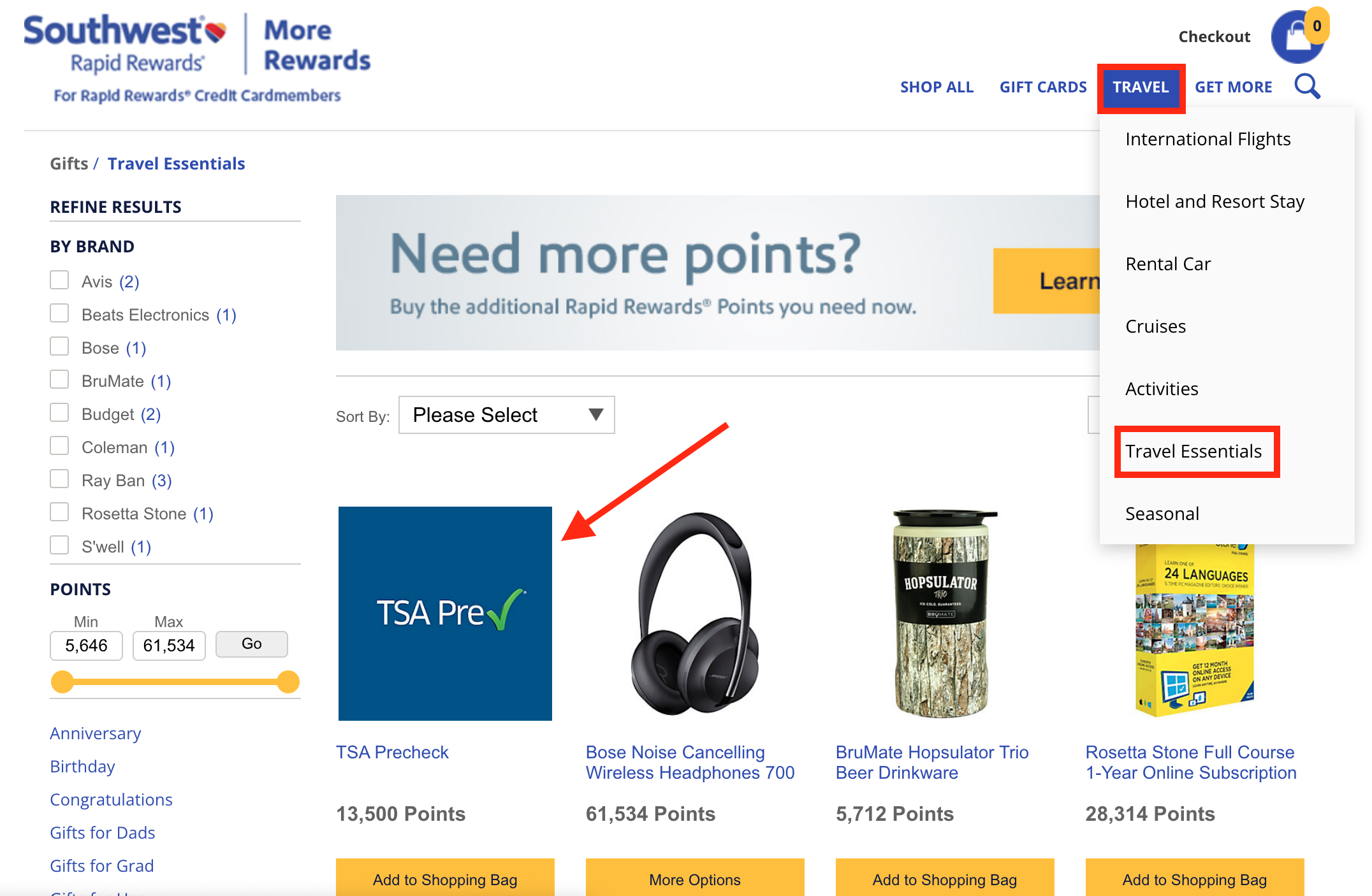 Purchase TSA PreCheck with Southwest points