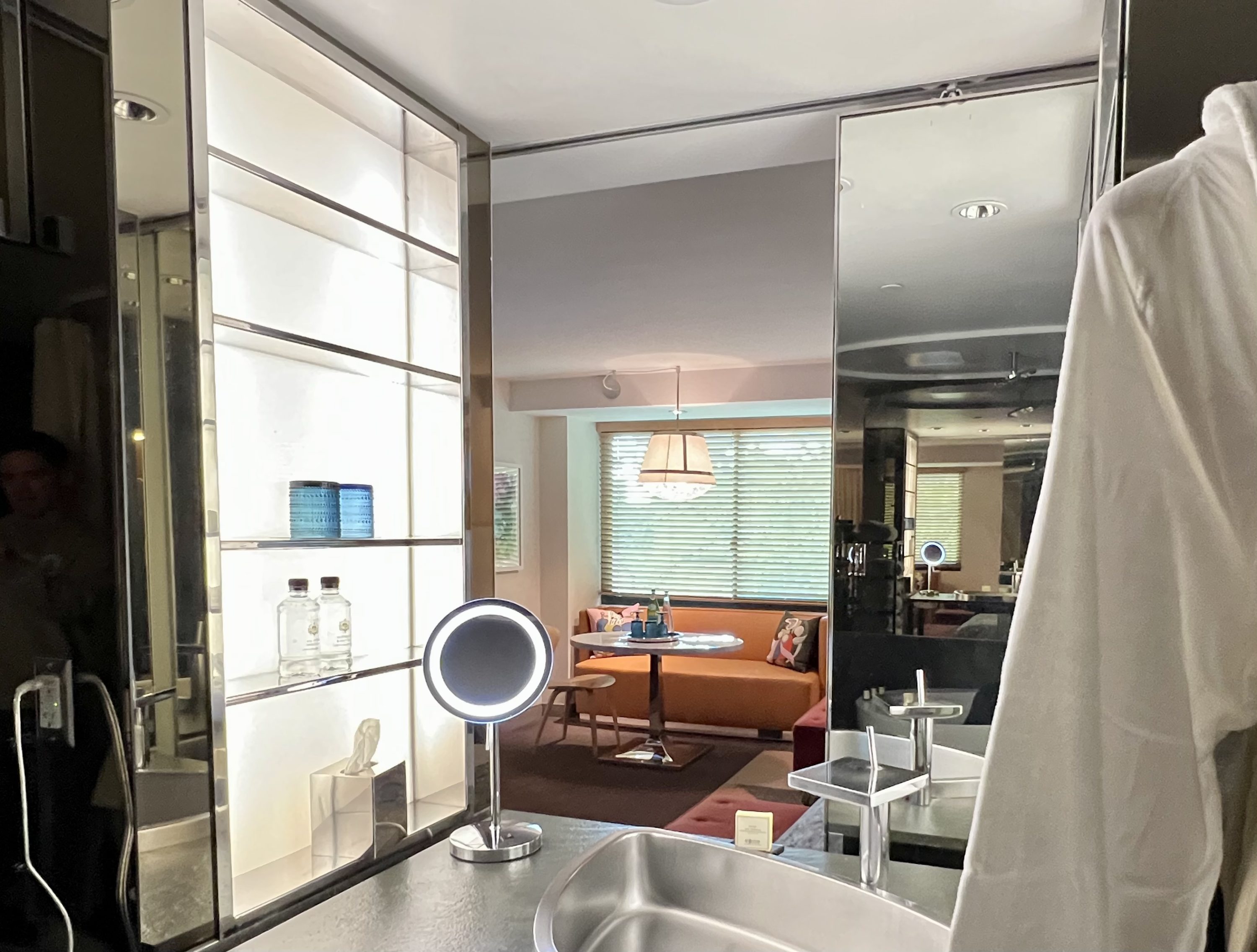 SLS Hotel Beverly Hills Luxury Collection bathroom view into bedroom