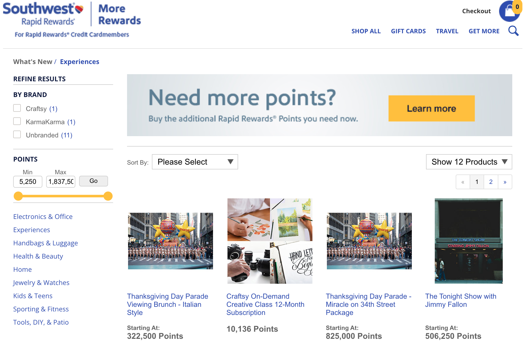 Southwest More Rewards experiences