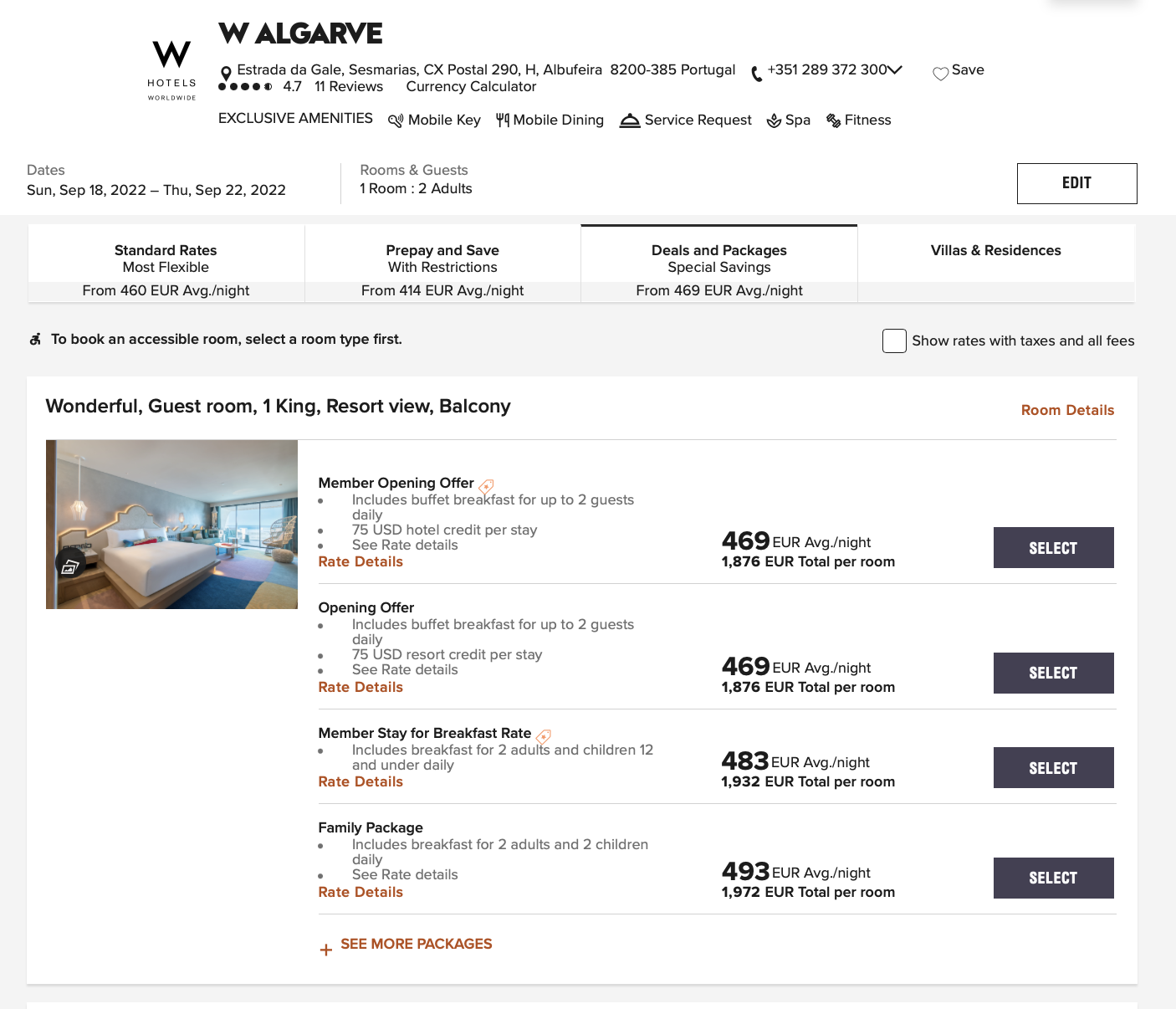 W Algarve booking Deals and Packages