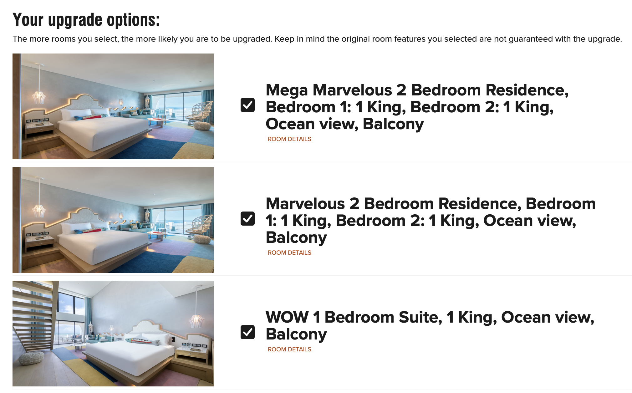 W Algarve booking upgrade options