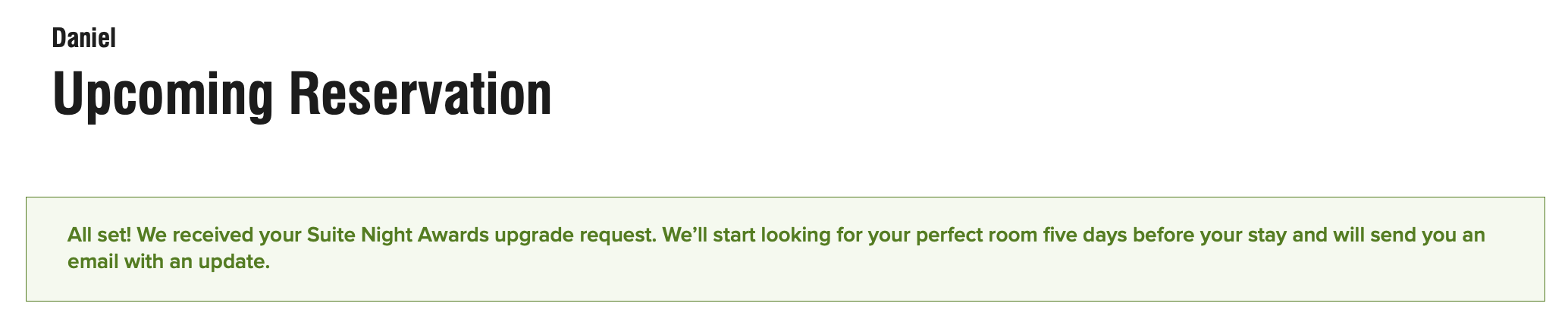 W Algarve booking upgrade request confirmation