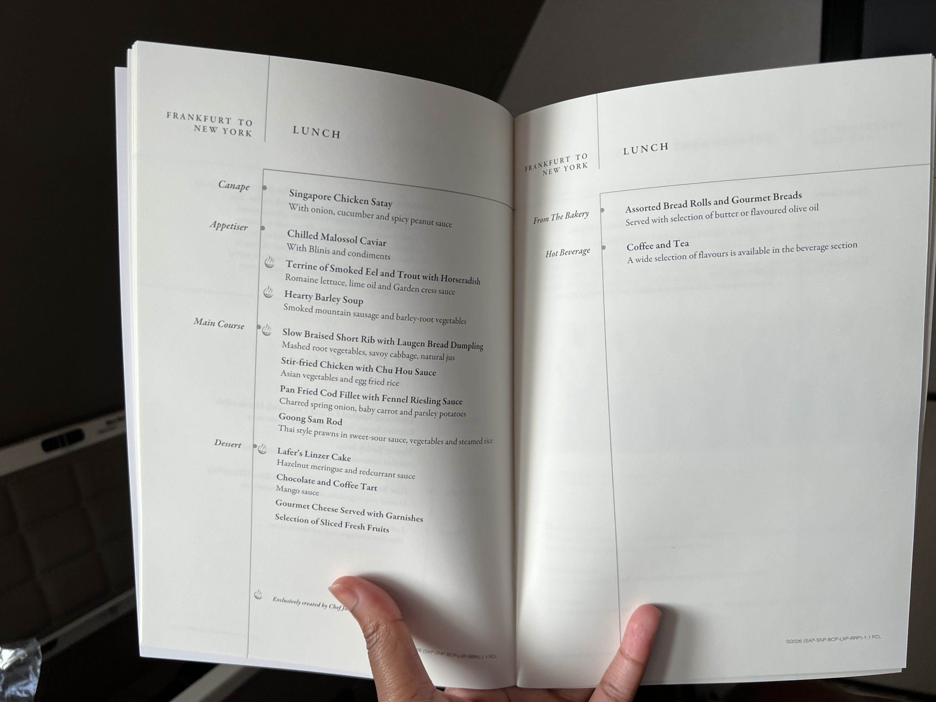 Singapore Suites lunch menu
