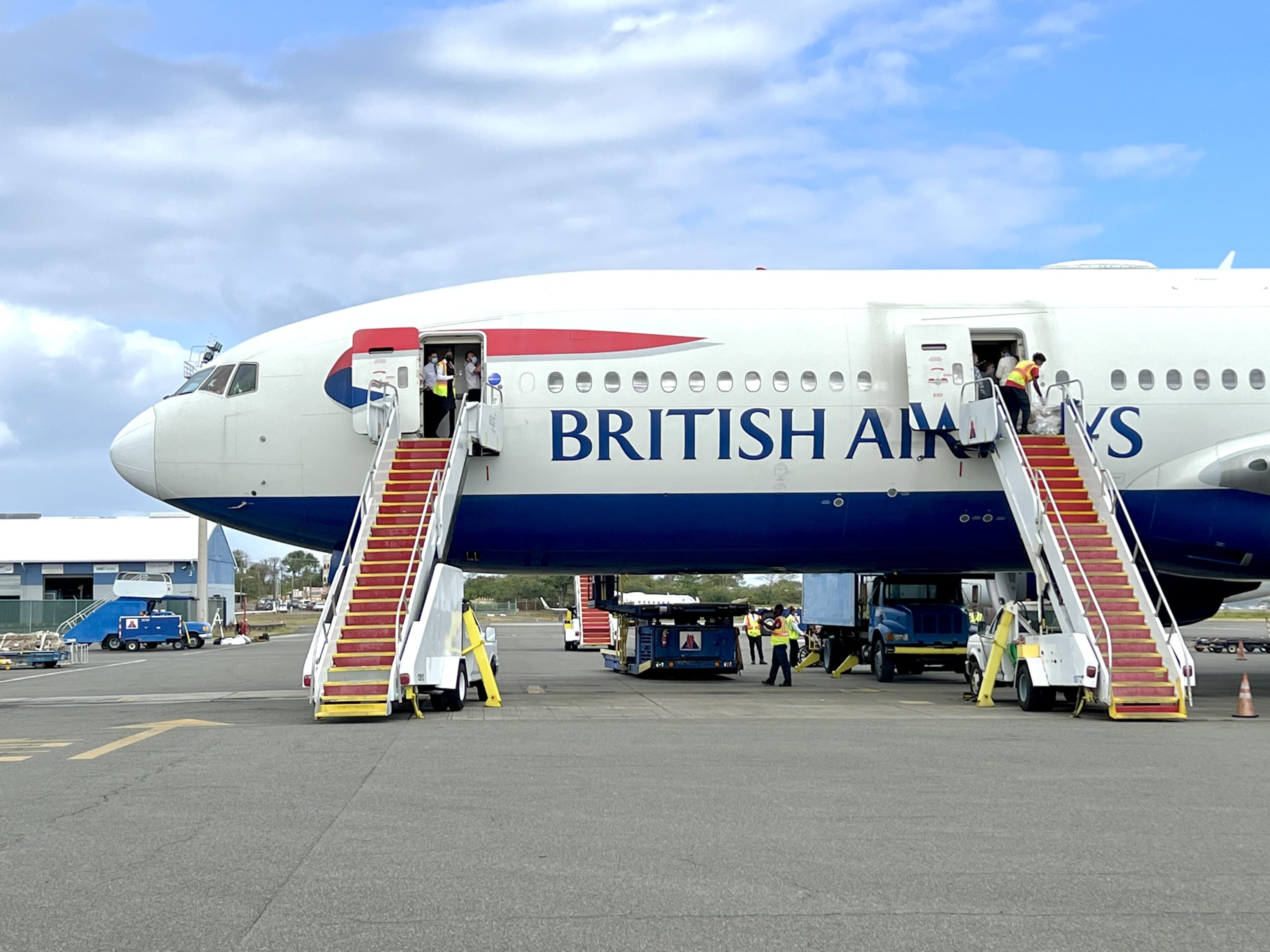 British Airways Boeing 777 200 Club World UVF boarding via steps British Airways Boeing 777 200 Club World UVF boarding via steps
