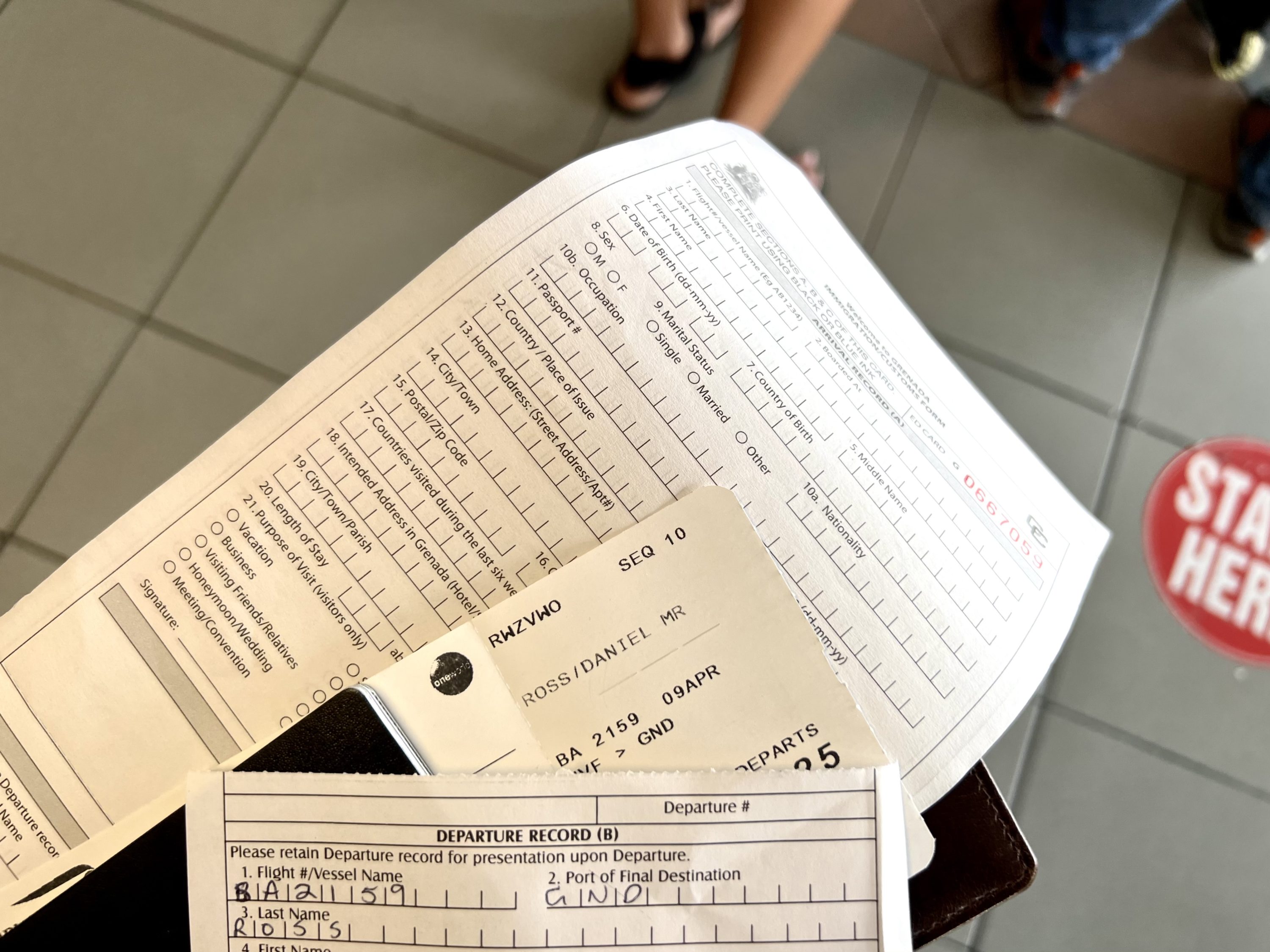 British Airways Boeing 777 200 Club World UVF immigration forms