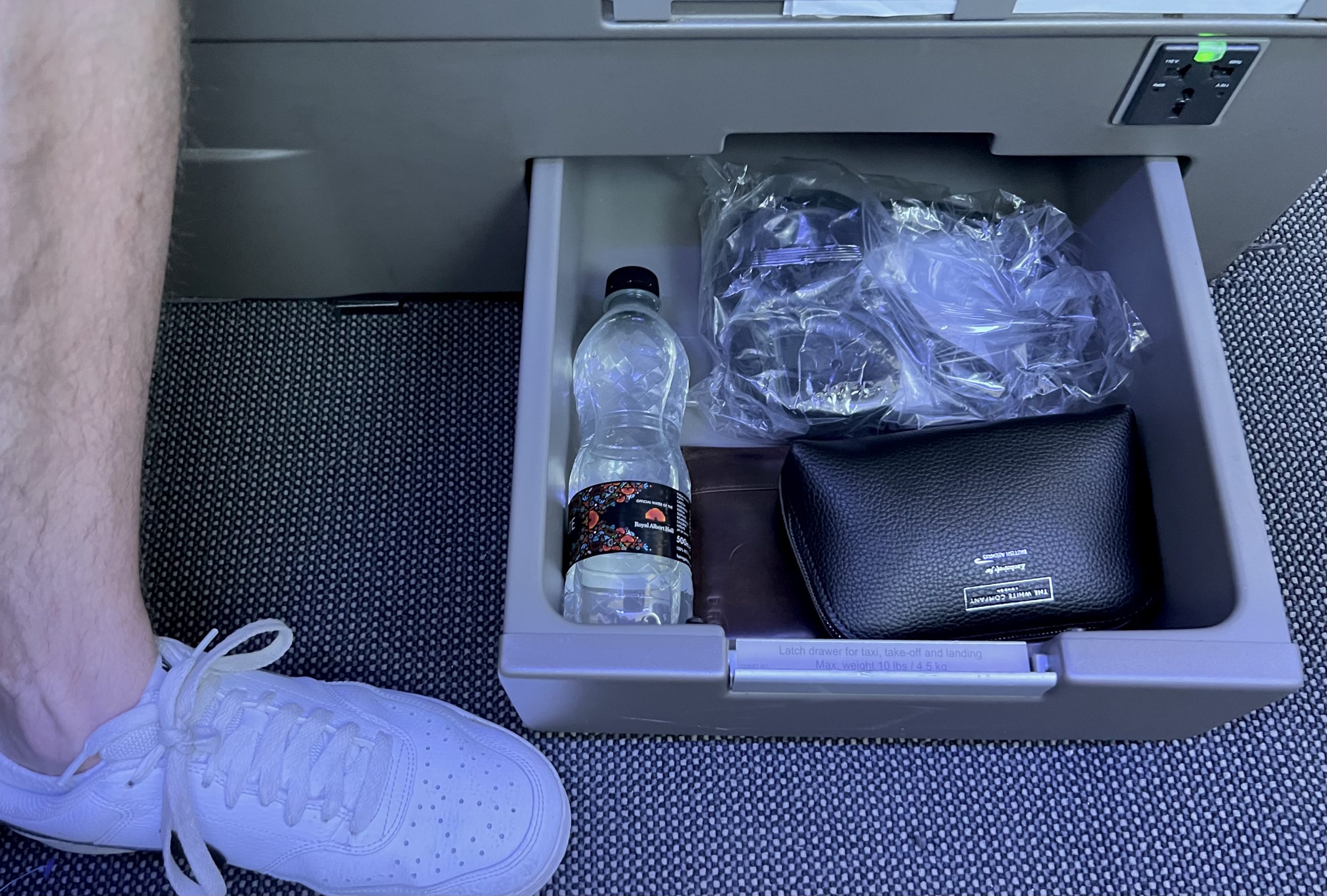 British Airways Boeing 777 200 Club World seat storage