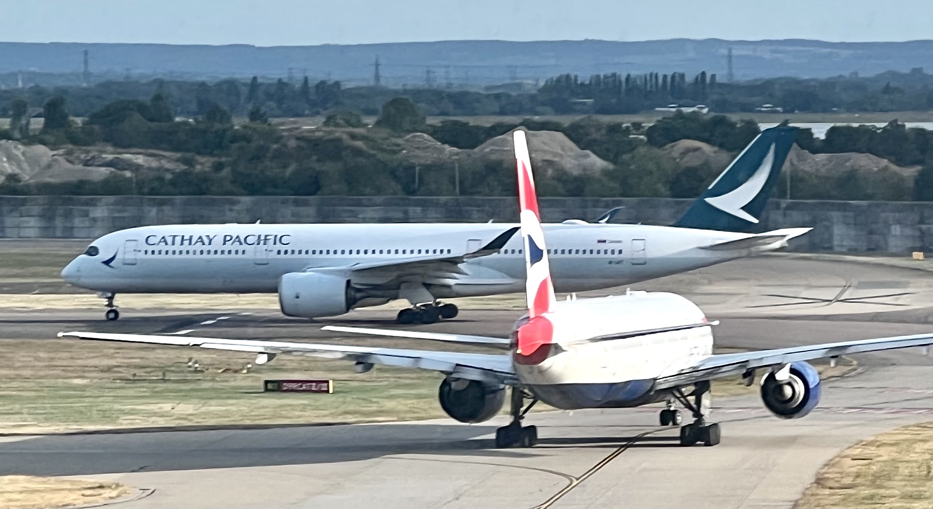 Cathay Pacific Airbus A350 waiting to depart from Heathrow Cathay Pacific Airbus A350 waiting to depart from Heathrow