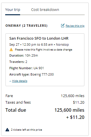 SFO LHR United Saver-level redemption in Polaris Class