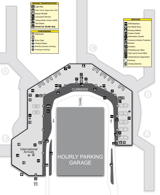 Baltimore Washington International Airport Terminal Map Lower Level