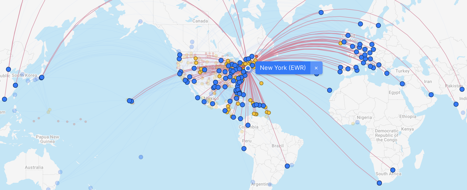 Uniteds route network from Newark EWR