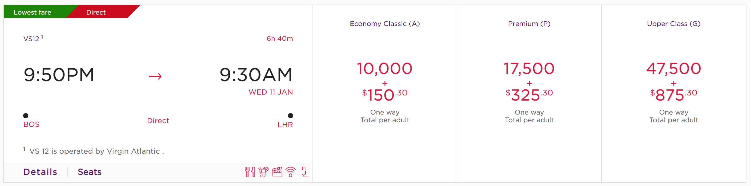 Virgin BOS LHR award ticket