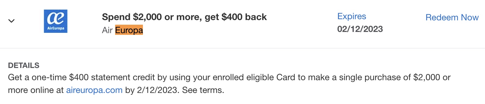 Air Europa Amex Offer