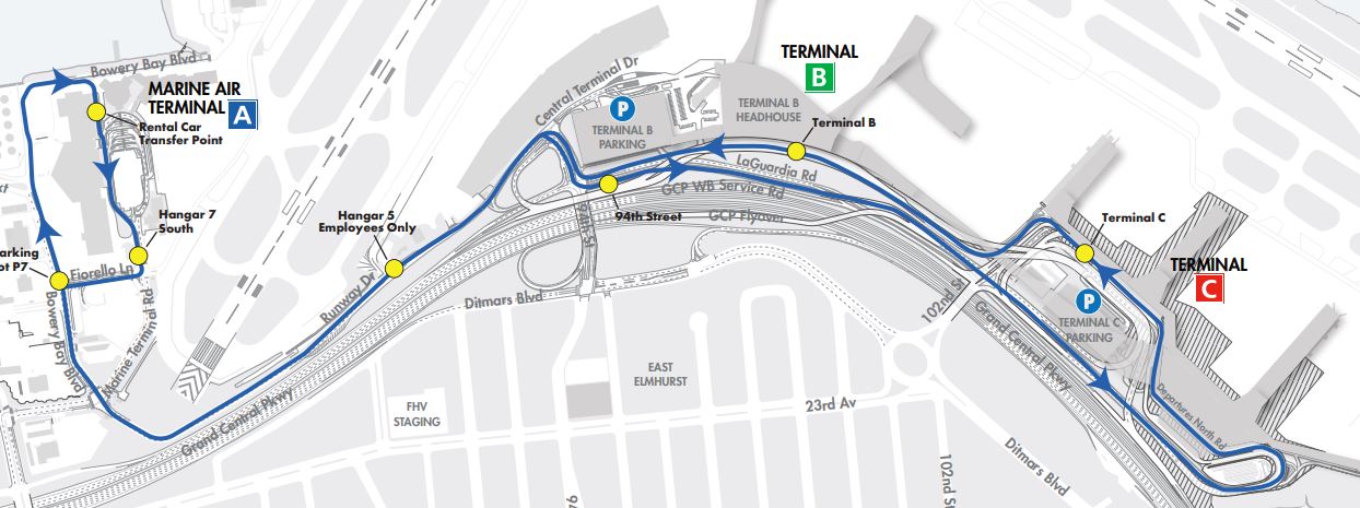 LaGuardia On Airport Shuttle Bus Route