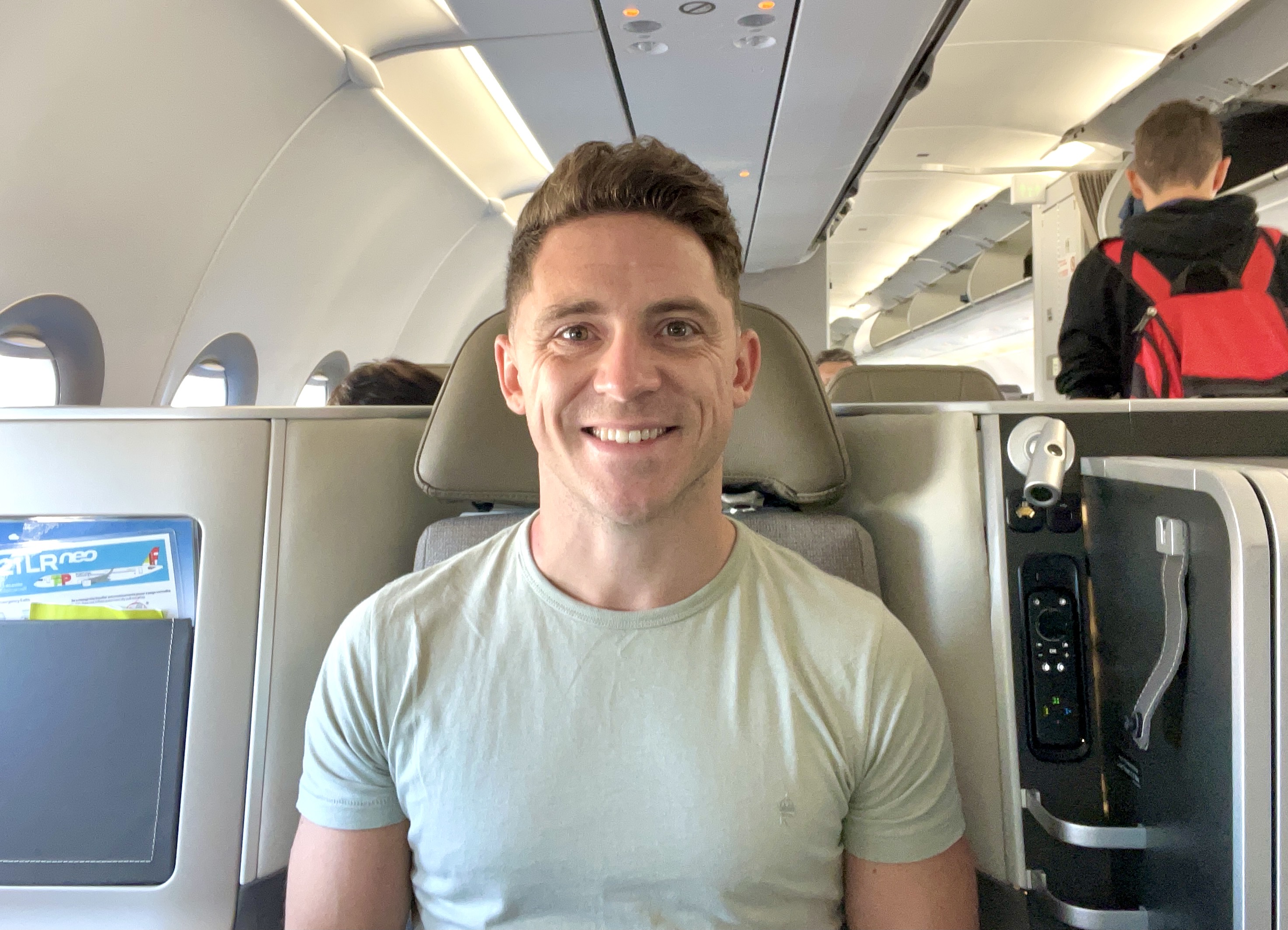 TAP Air Portugal Airbus A321LRneo business class Daniel Ross in throne seat