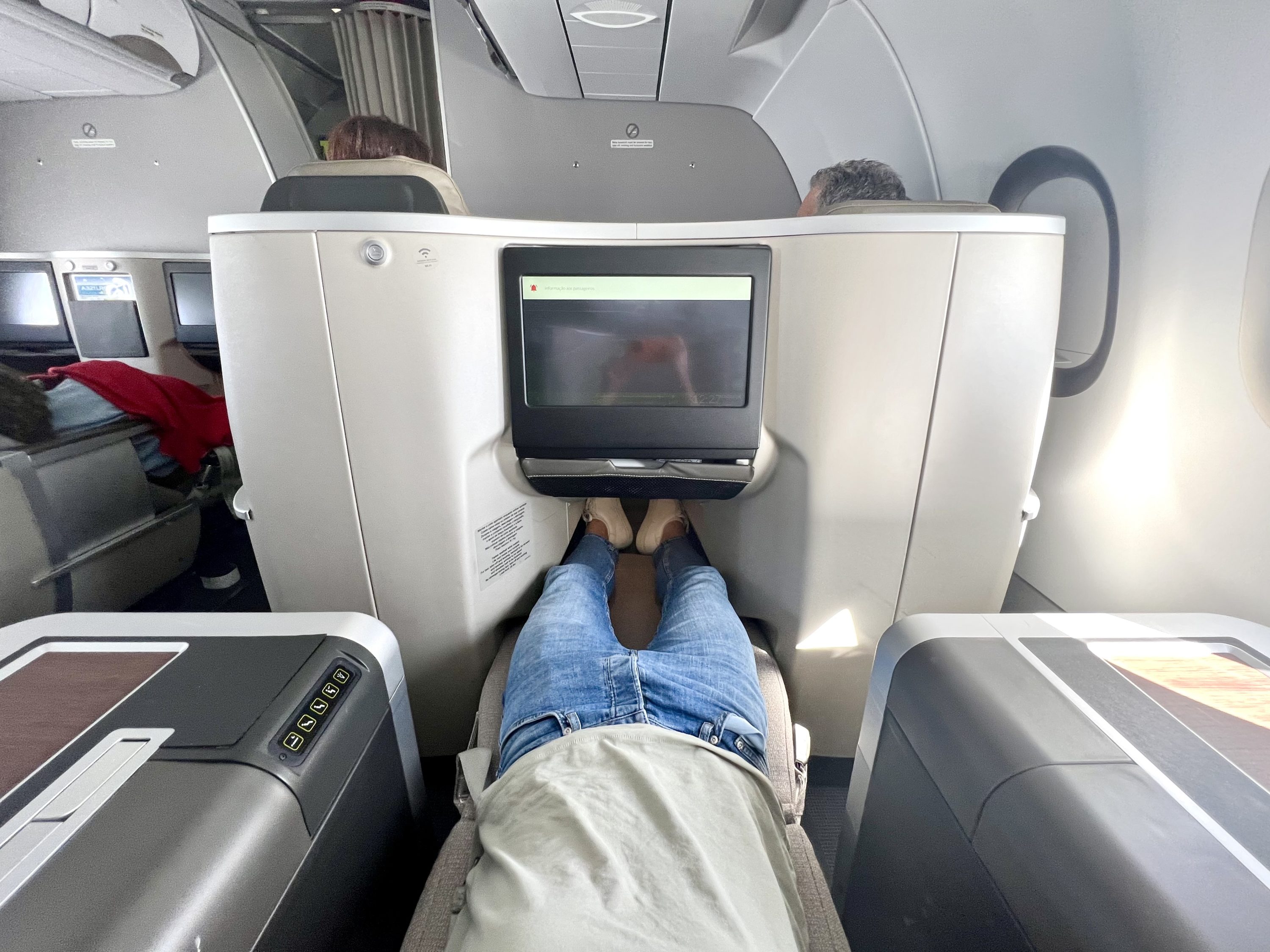 TAP Air Portugal Airbus A321LRneo business class seat laid flat