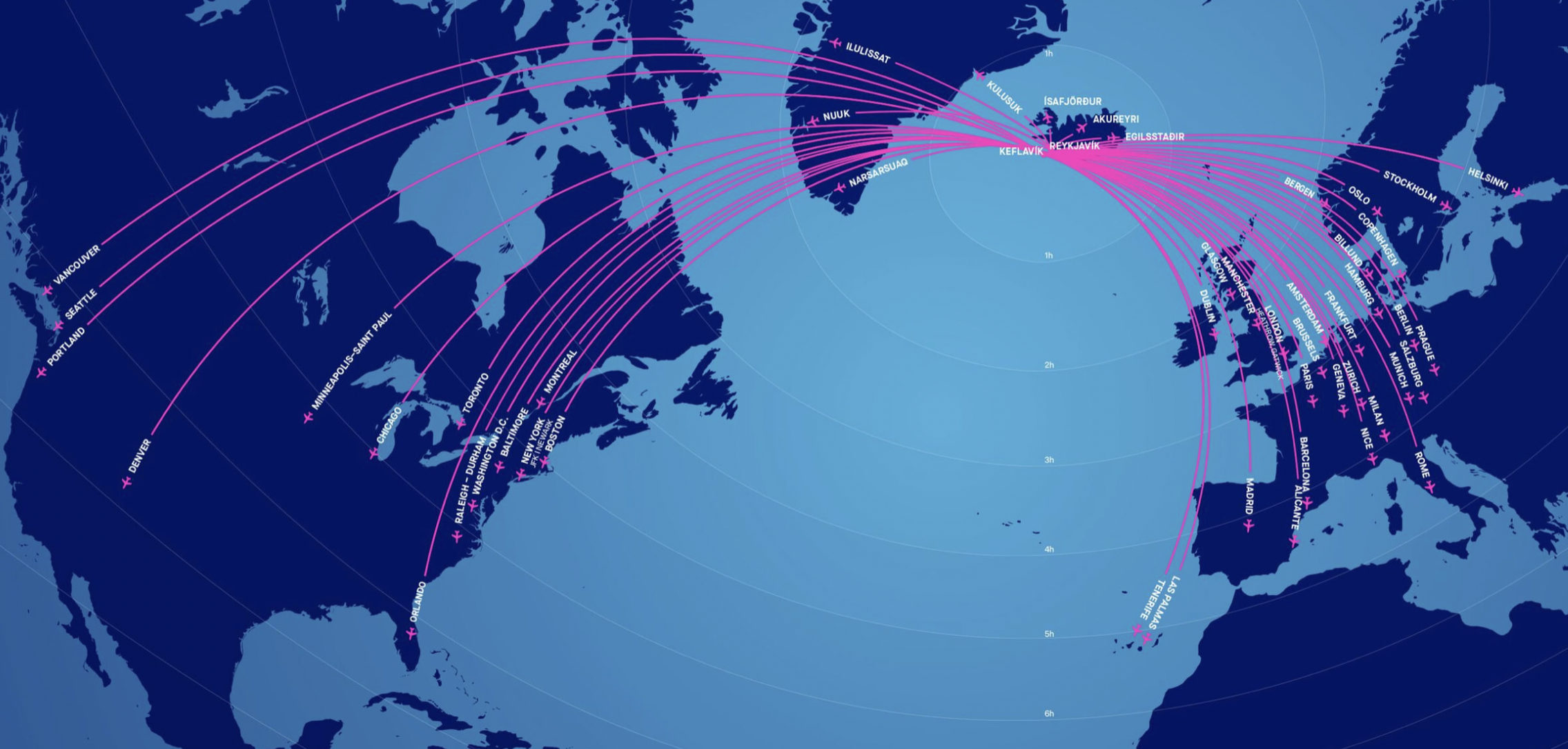 The route network map of Icelandair