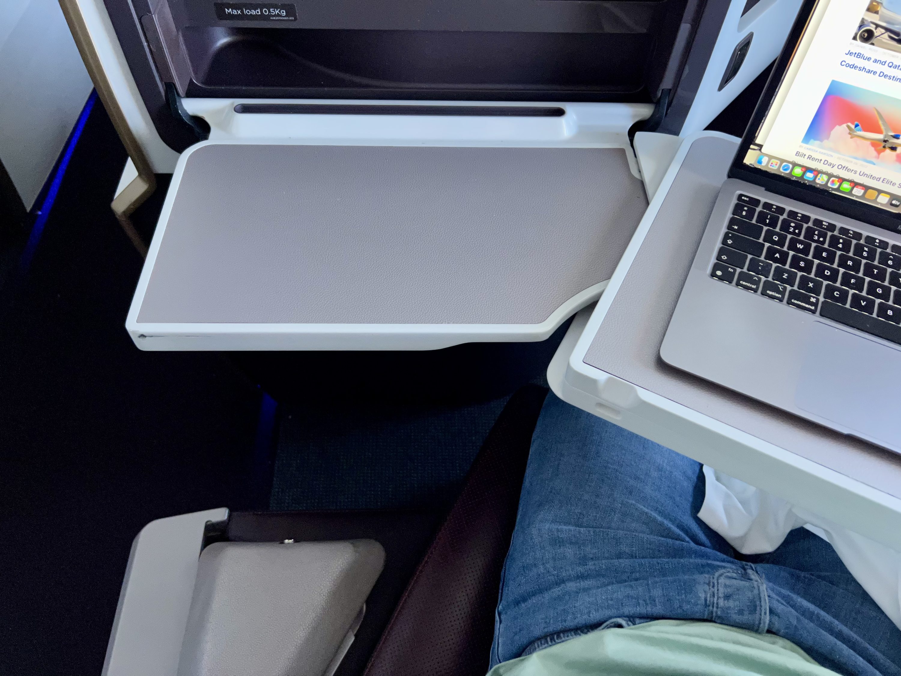 Virgin Atlantic A350 Upper Suite tray table egress