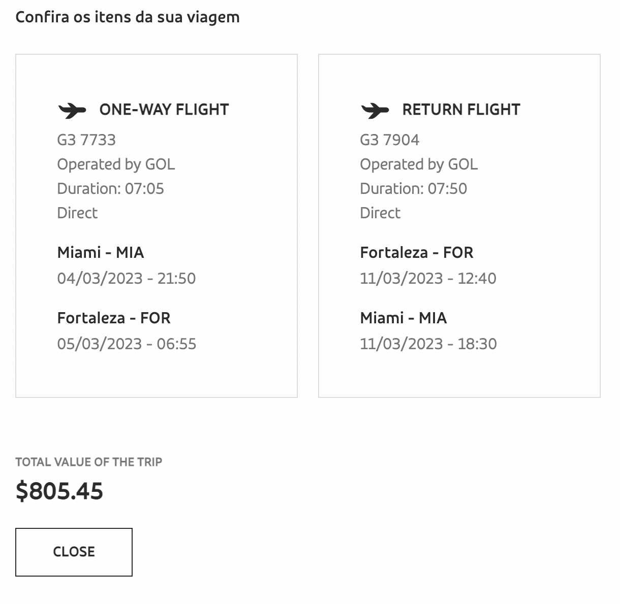 Cheapest return fare from Miami to Fortaleza