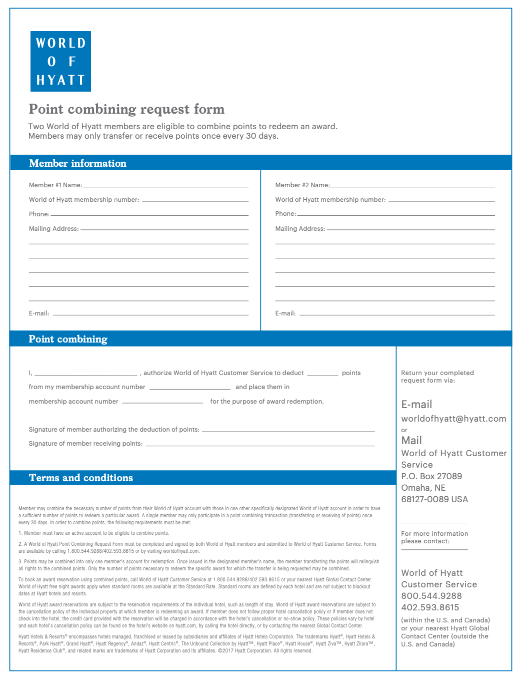Hyatt points combining request form