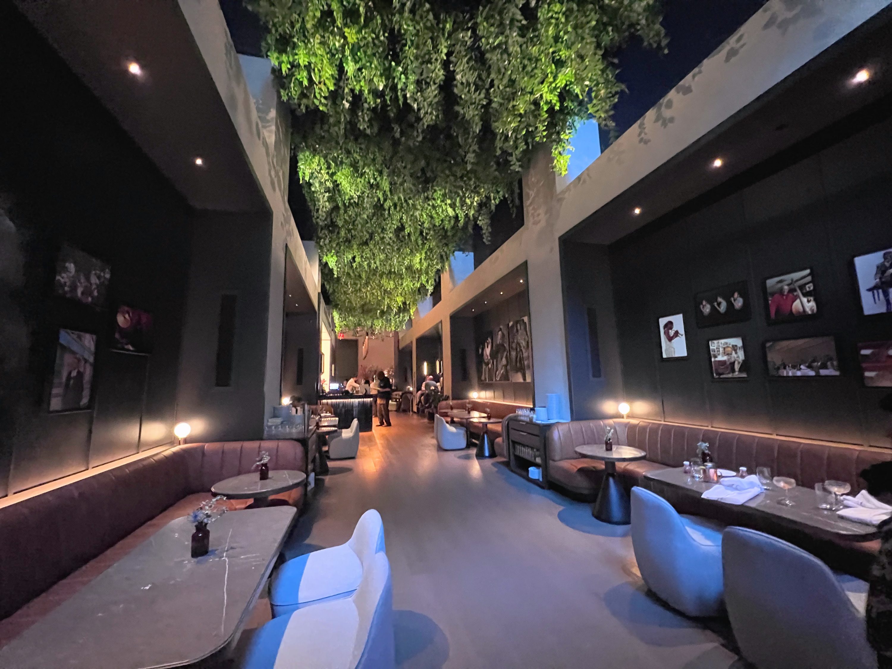 Parkers Restaurant at Thompon Central Park New York greenery on ceiling