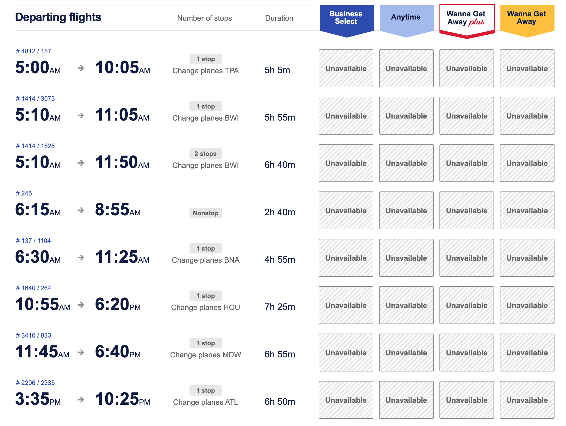 Southwest canceled flights