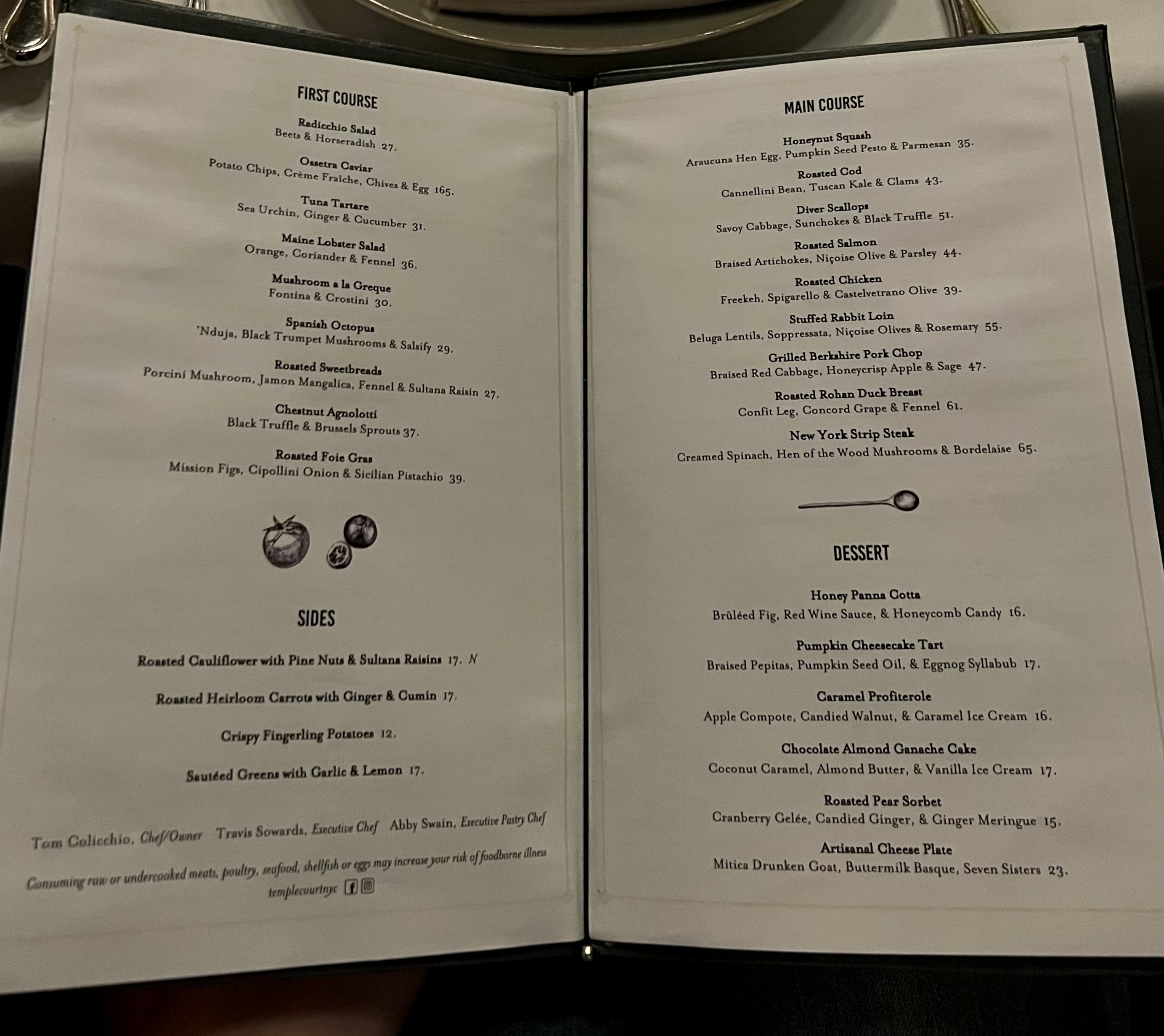 The Beekman Temple Court menu