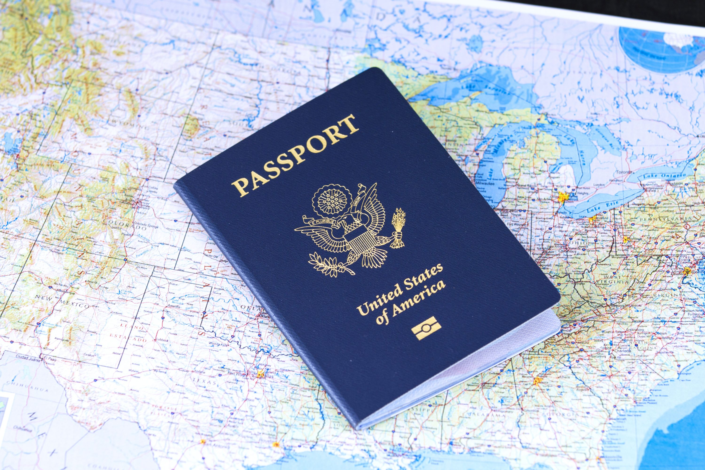 passport on US map passport on US map