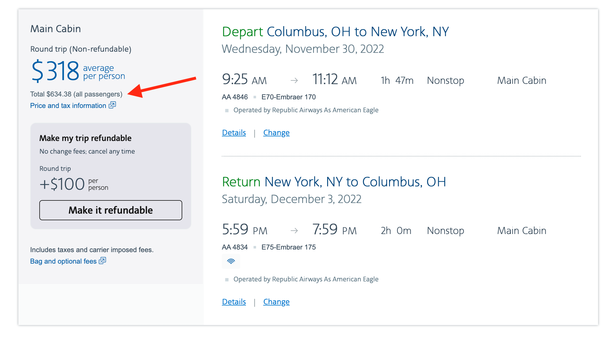 Cash cost of New York City flights