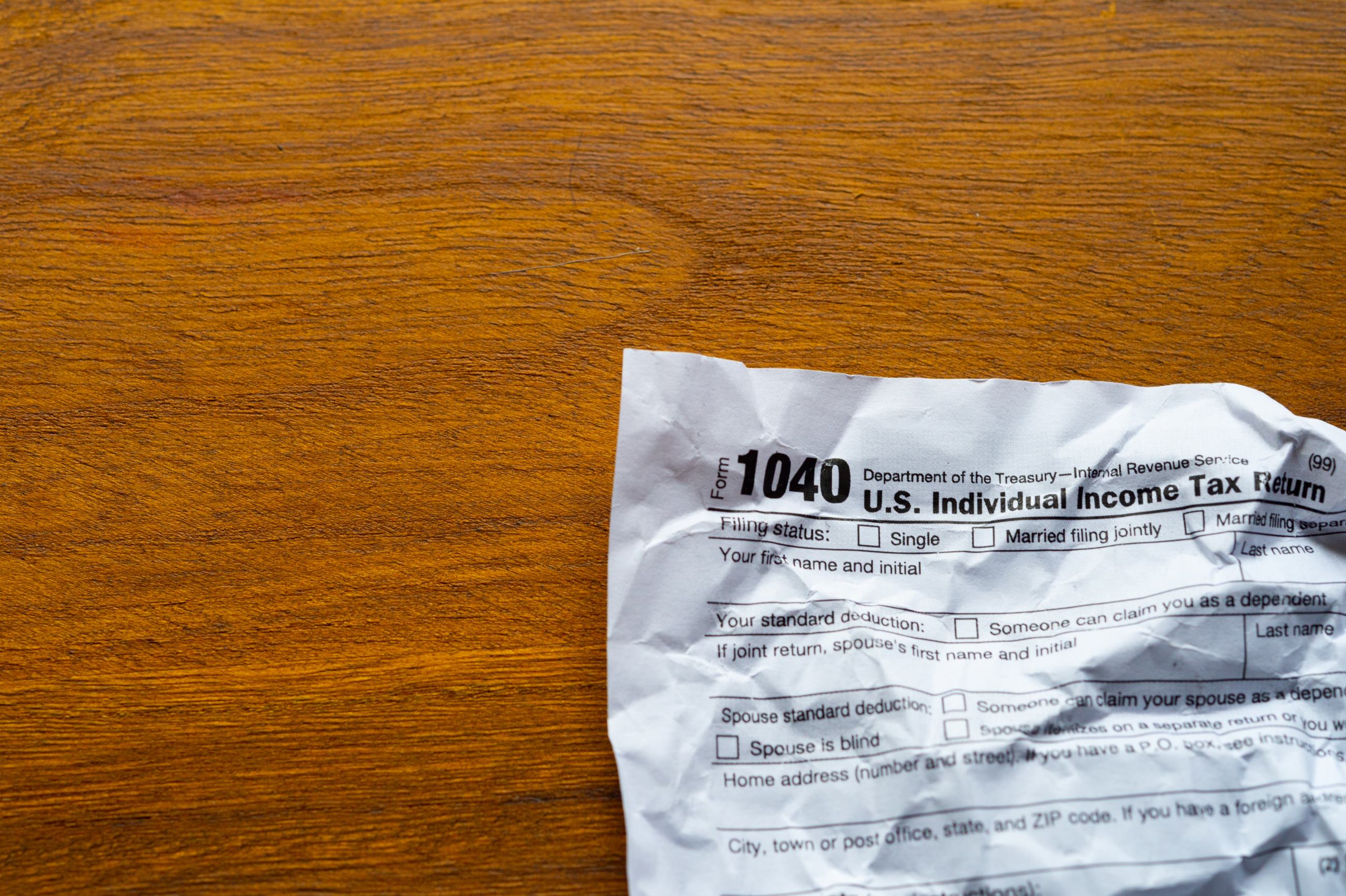 Crumpled 1040 tax form
