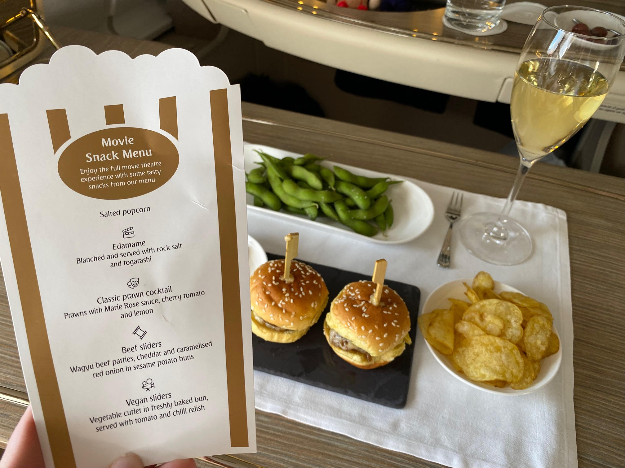 Emirates A380 retrofit snack menu sliders
