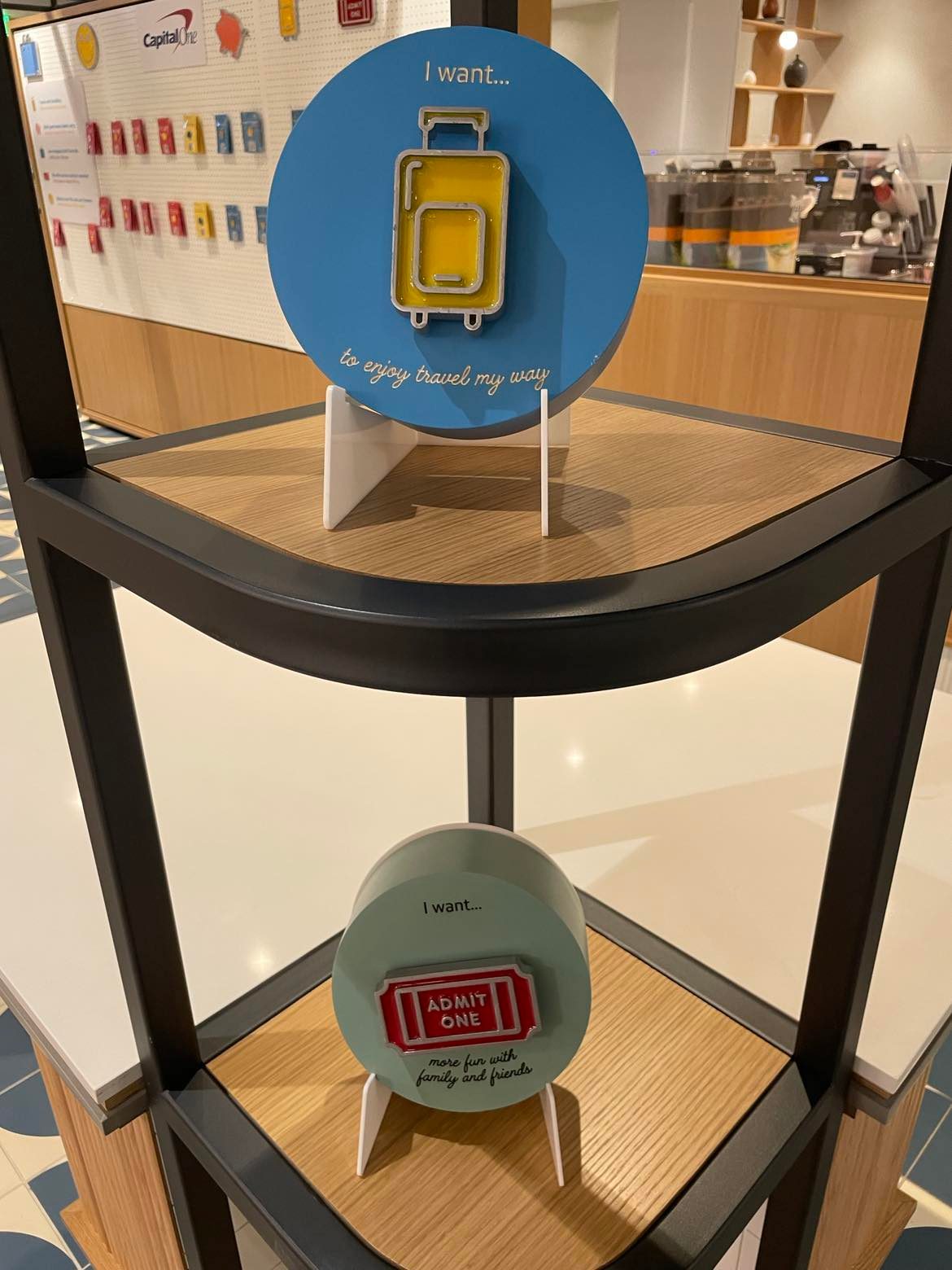 Finance education signs at the Houston Galleria Capital One Café