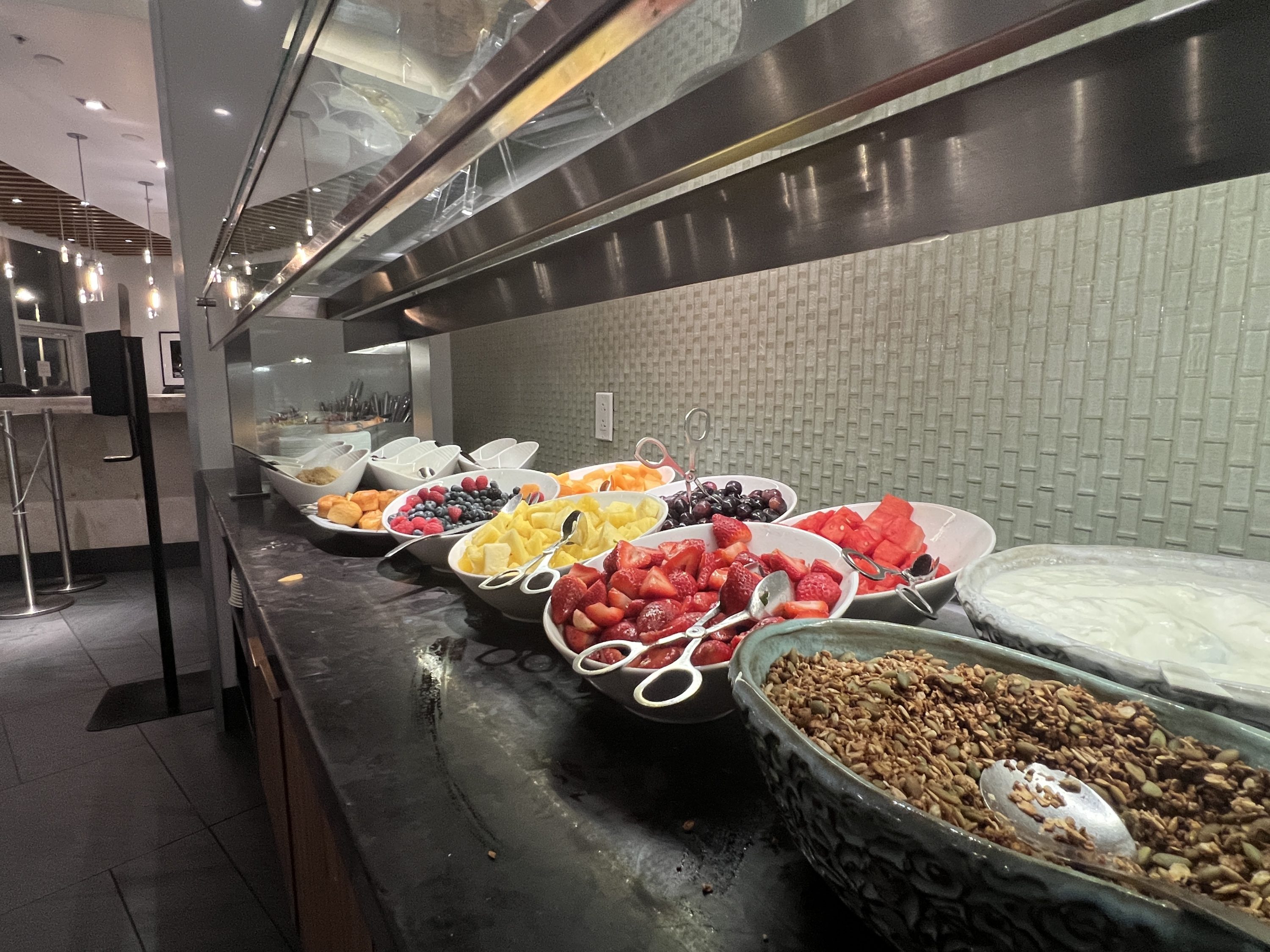 MIA Centurion Lounge breakfast food options.