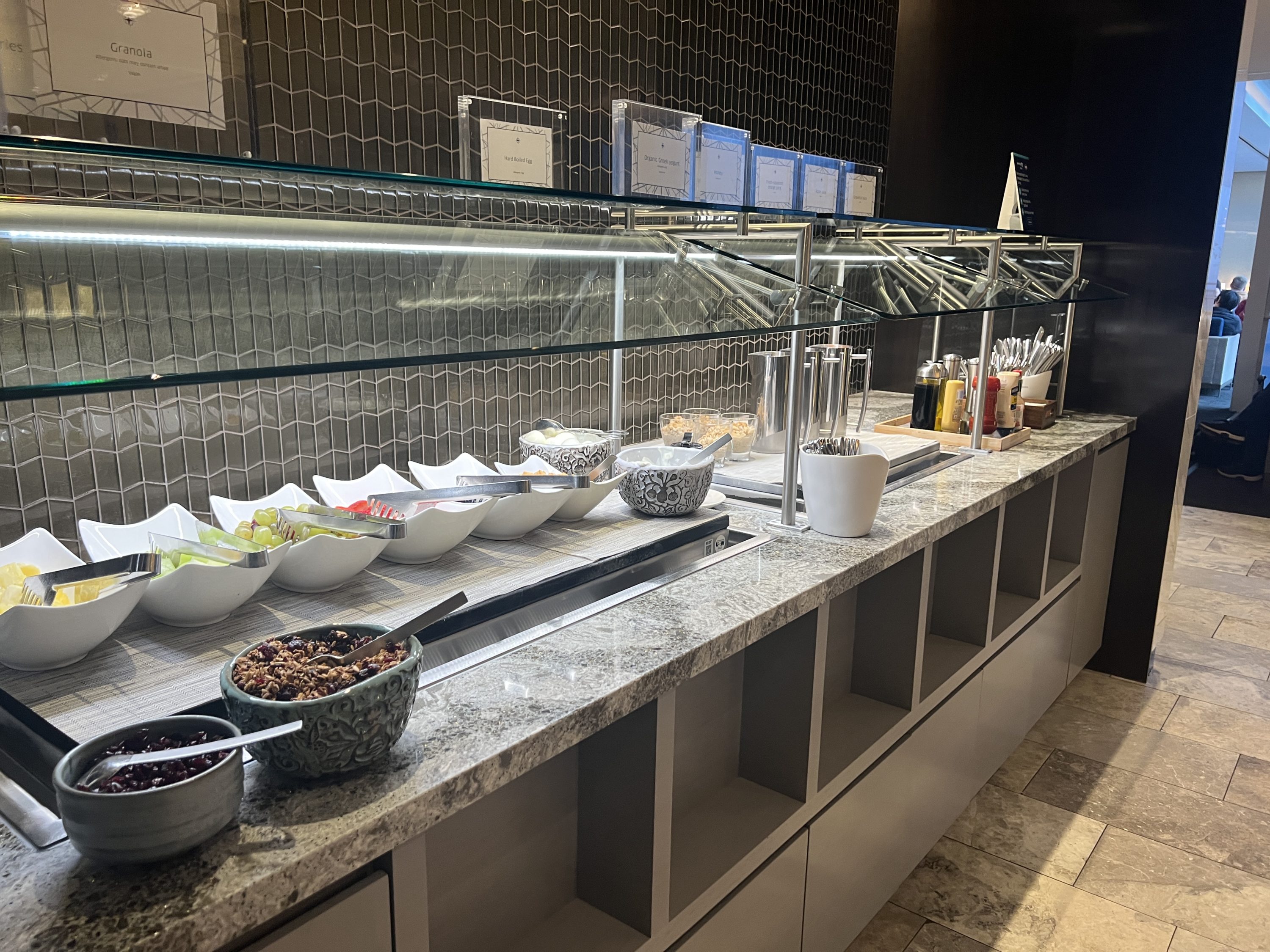United Polaris Lounge buffet granola and yogurt