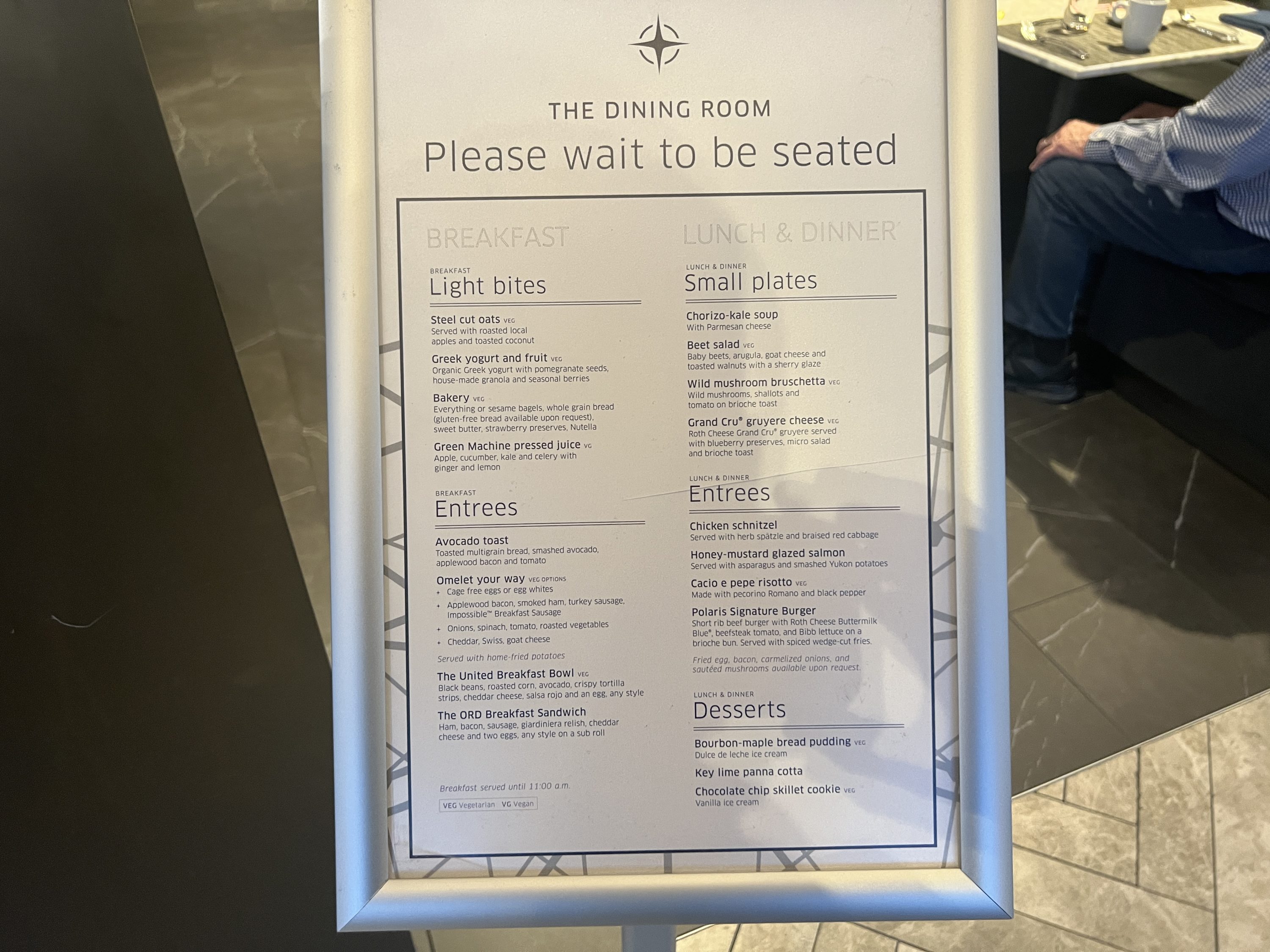 United Polaris Lounge menu
