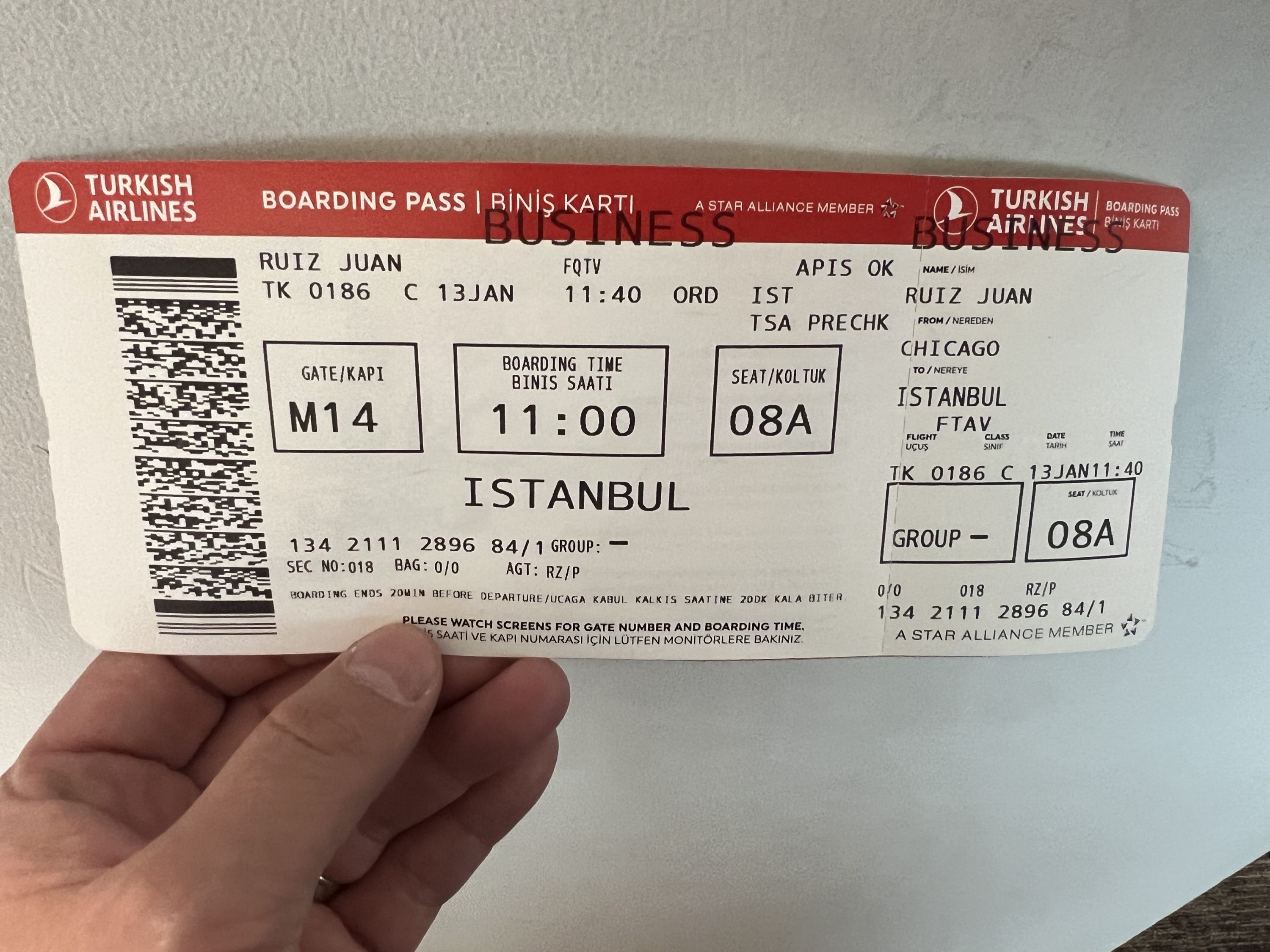 Turkish Airlines Boarding Pass