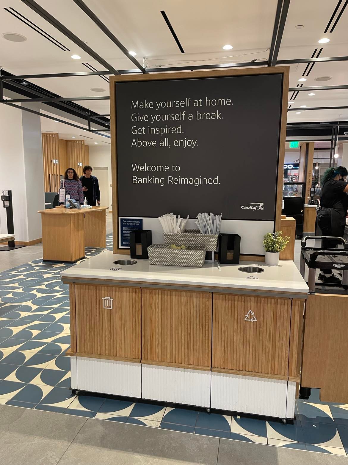 Informational sign at the Houston Galleria Capital One Café