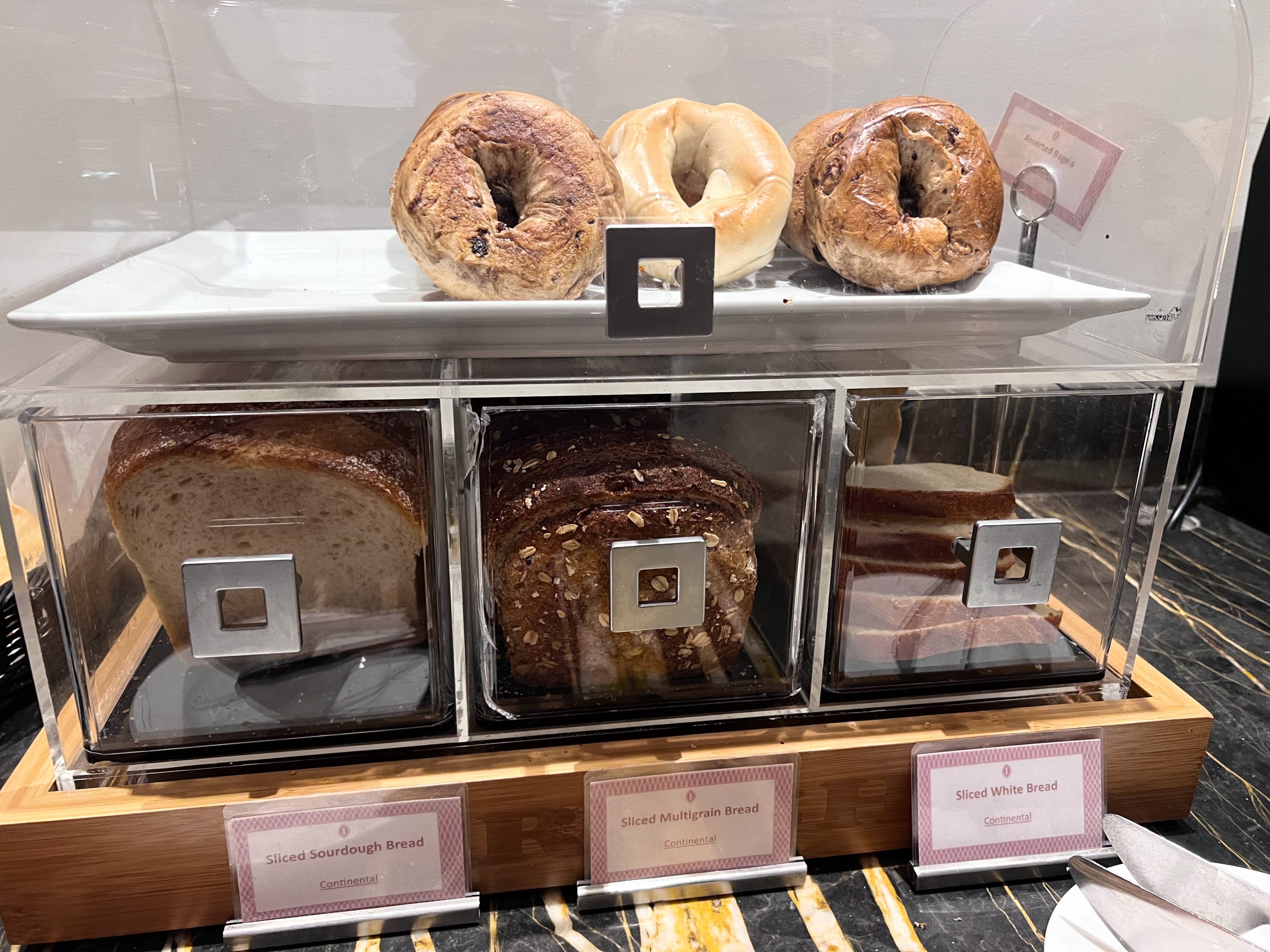 InterContinental New York Barclay breakfast buffet bread and bagel choices