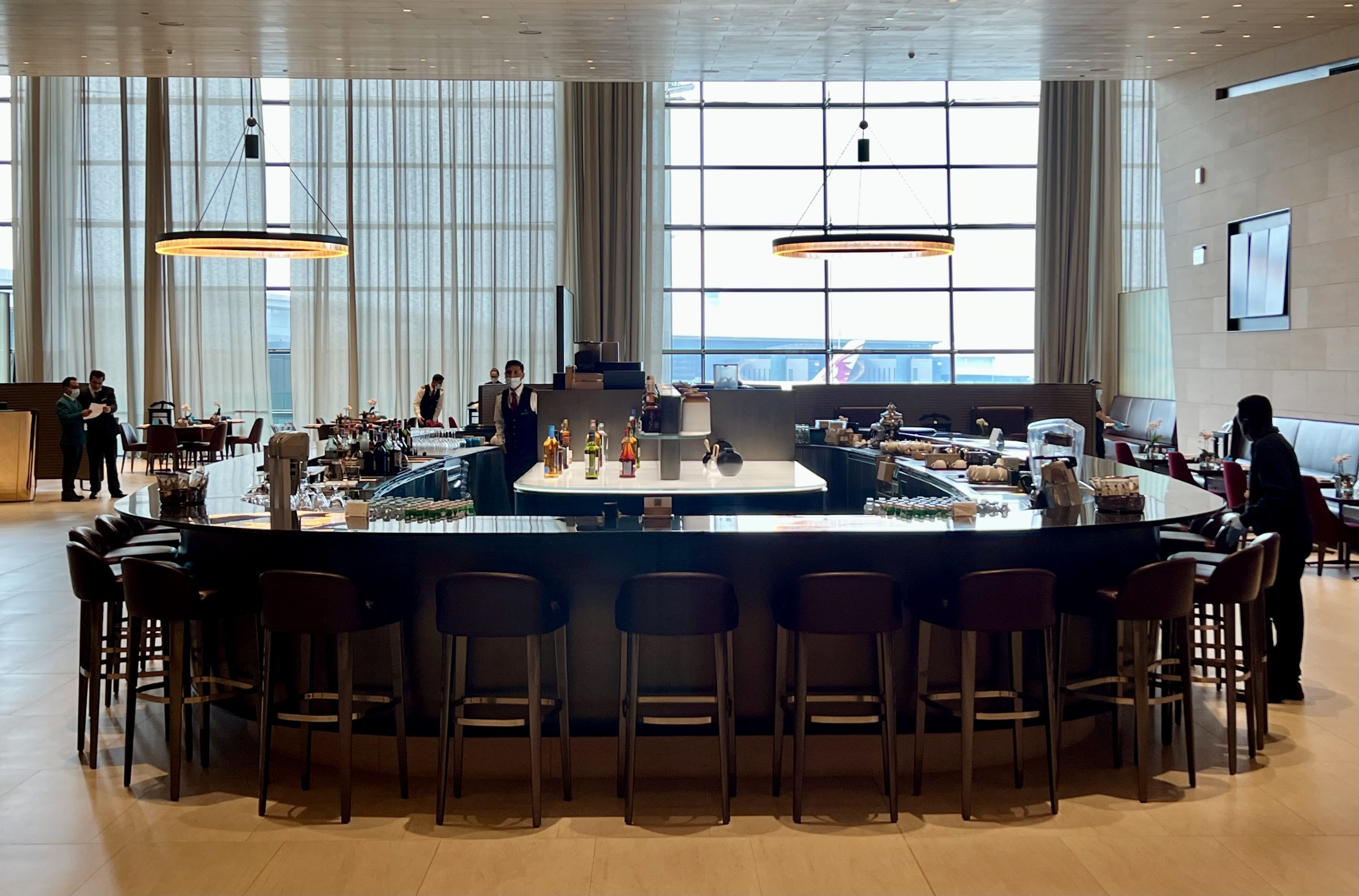 Qatar Airways Airbus A380 first class Al Safwa Lounge bar