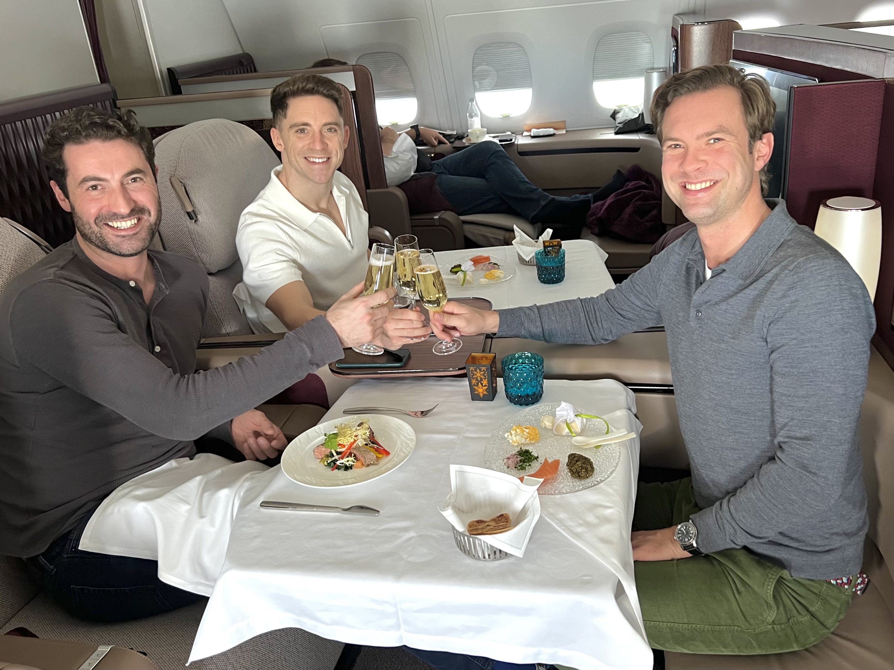 Qatar Airways Airbus A380 first class FB group dining