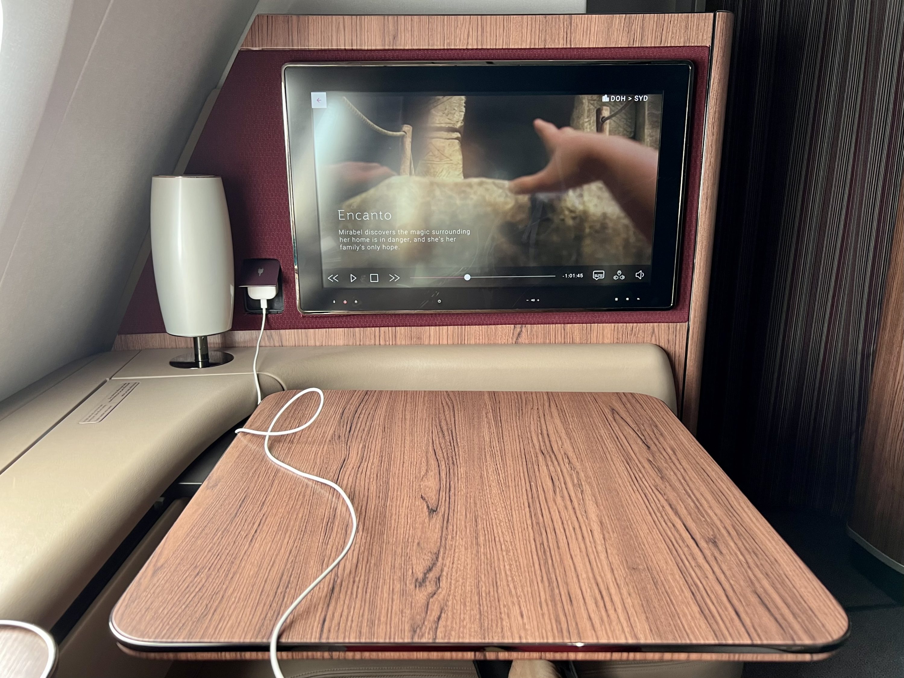 Qatar Airways Airbus A380 first class amenities power socket