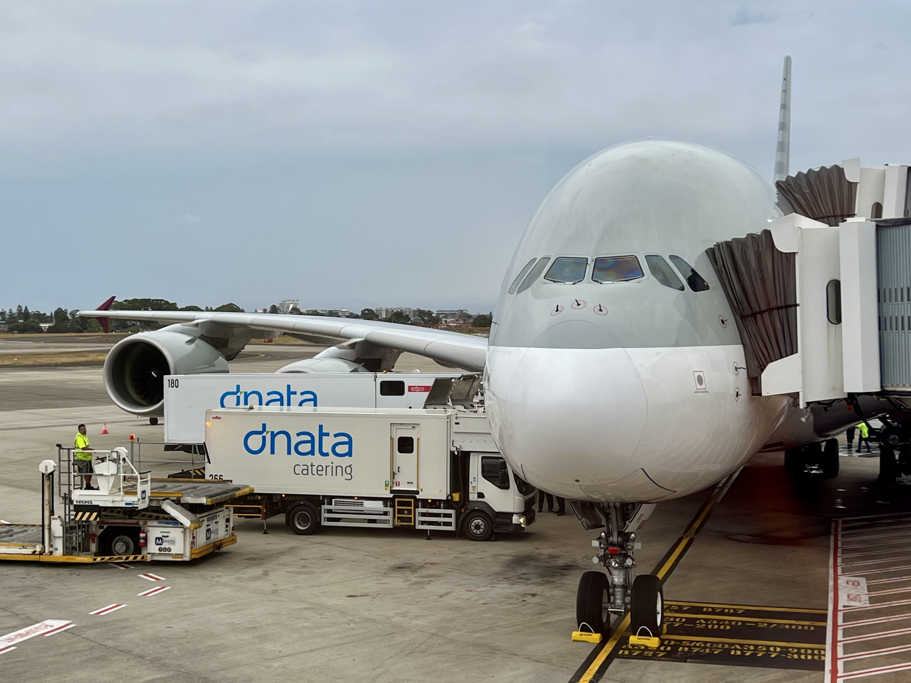 Qatar Airways Airbus A380 first class arrival at SYD