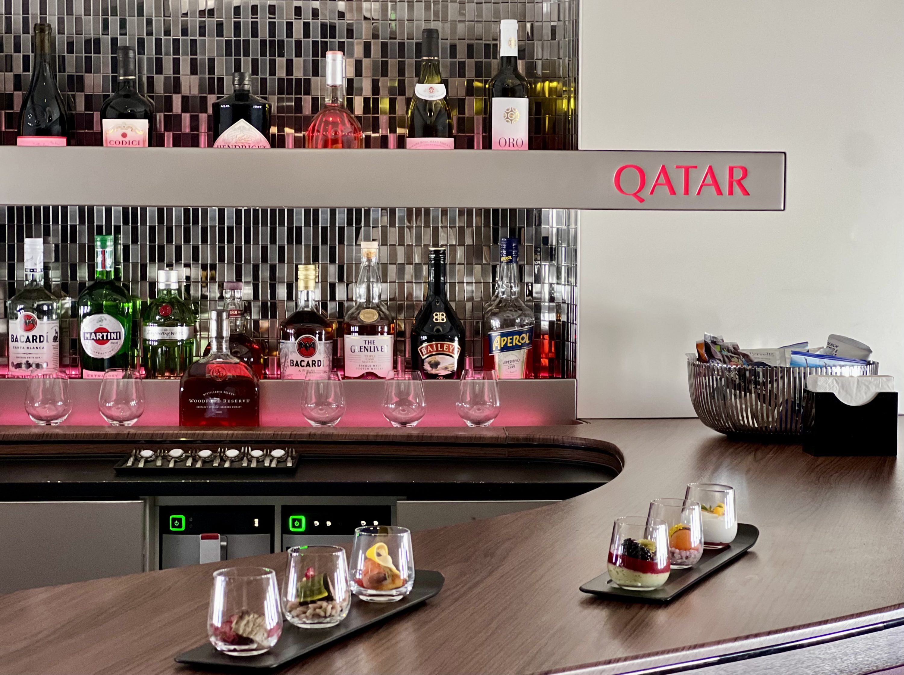 Qatar Airways Airbus A380 first class bar set up