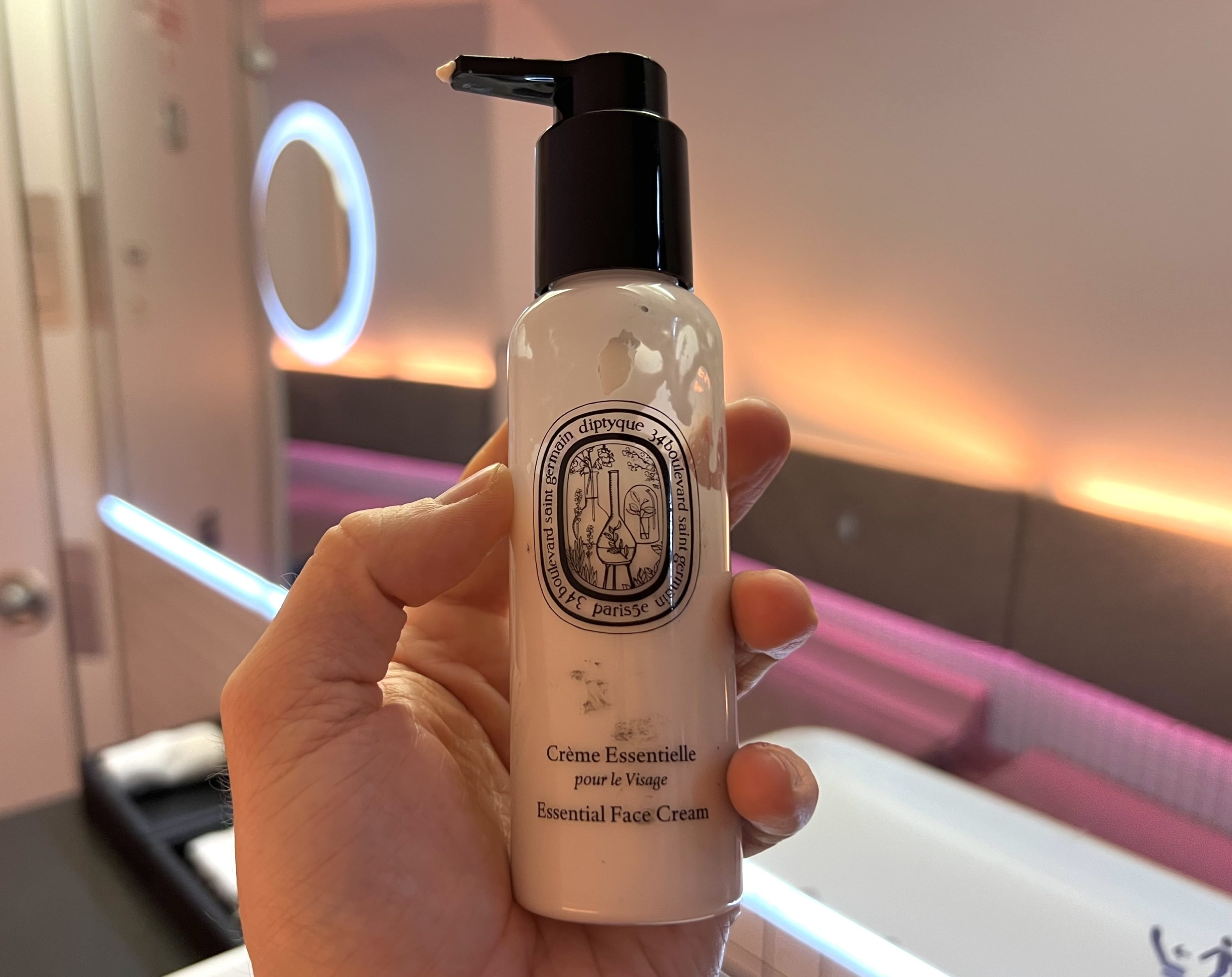 Qatar Airways Airbus A380 first class bathroom face cream
