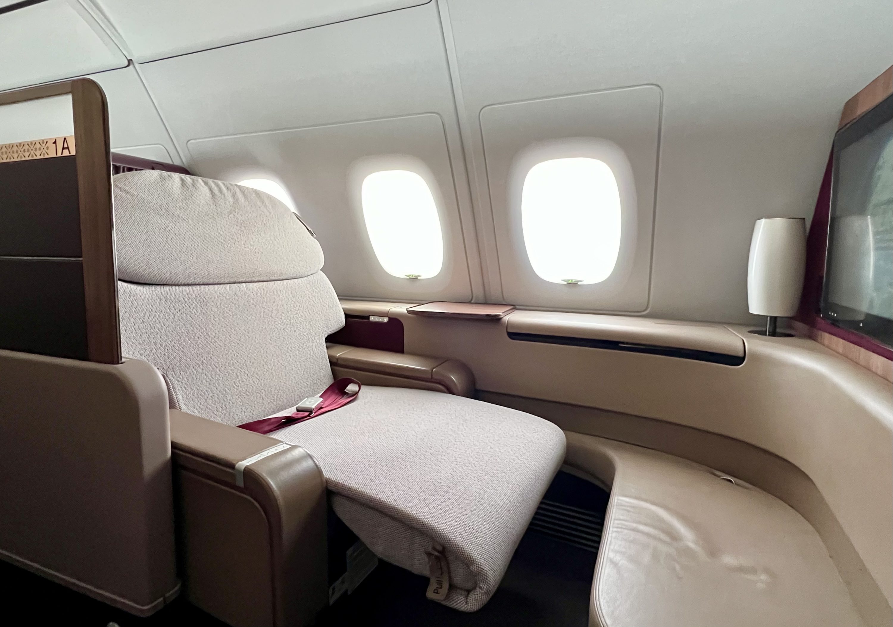 Qatar Airways Airbus A380 first class seat TV position