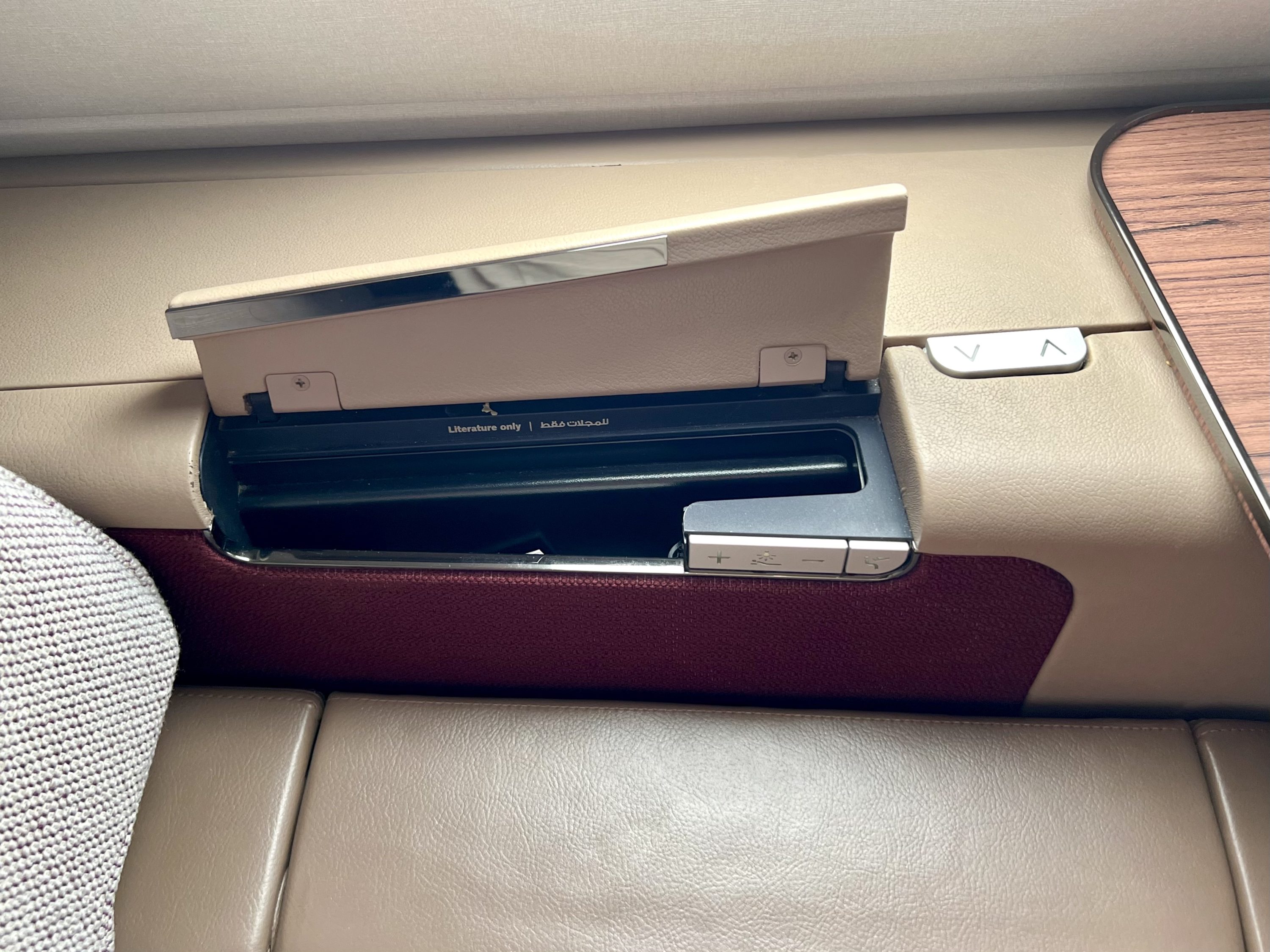 Qatar Airways Airbus A380 first class storage left side